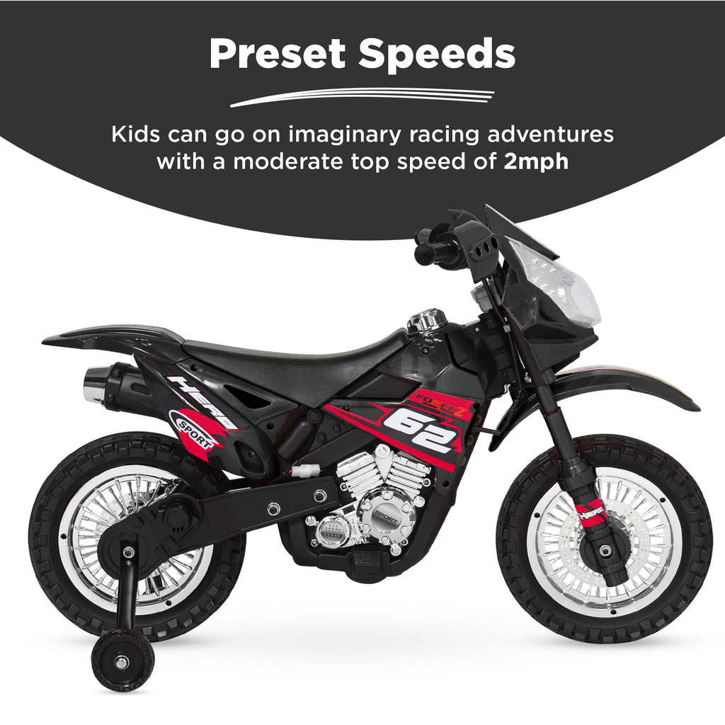 6V Kids Electric Ride-On Motorcycle Toy w/ Training Wheels Lights Music