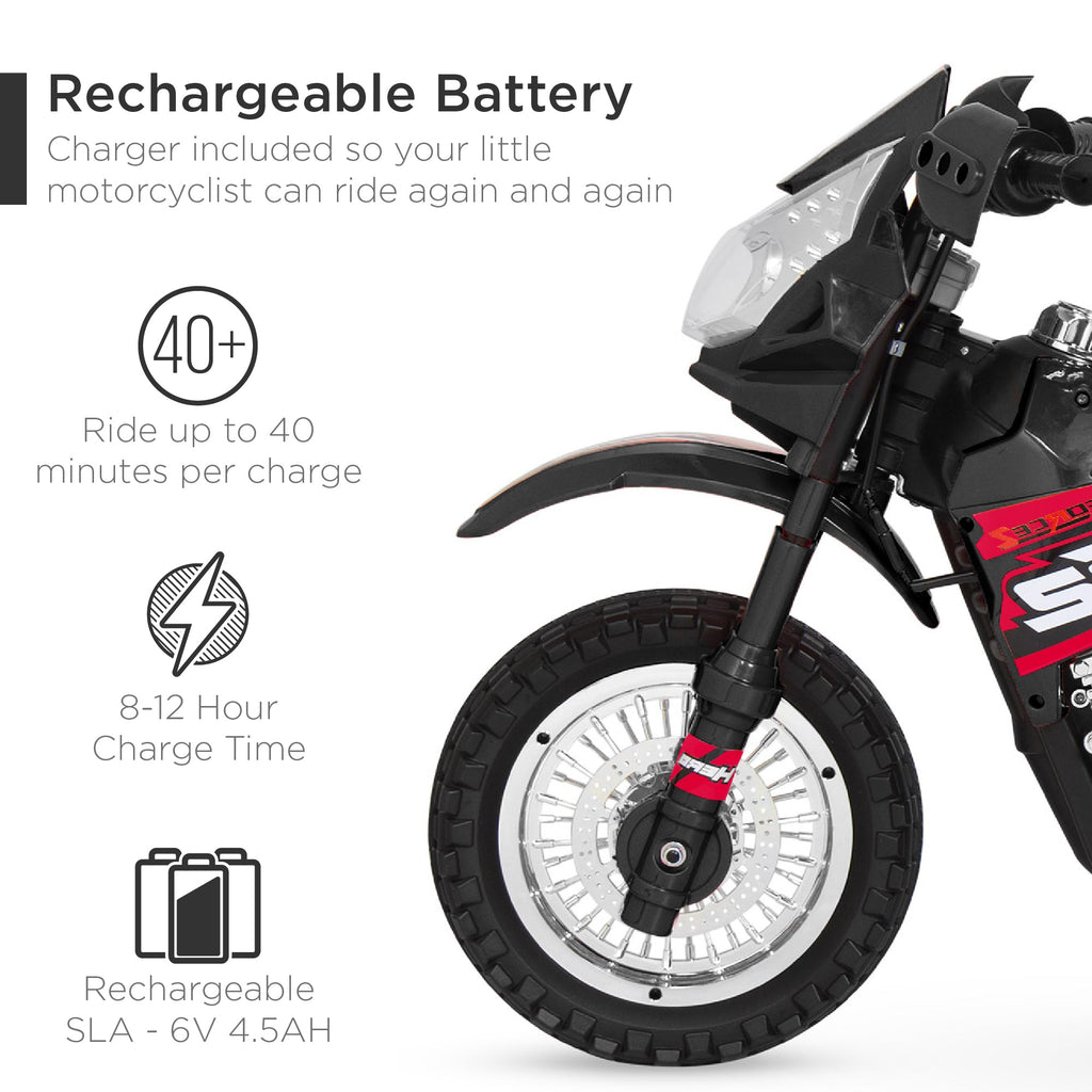6V Kids Electric Ride-On Motorcycle Toy w/ Training Wheels Lights Music