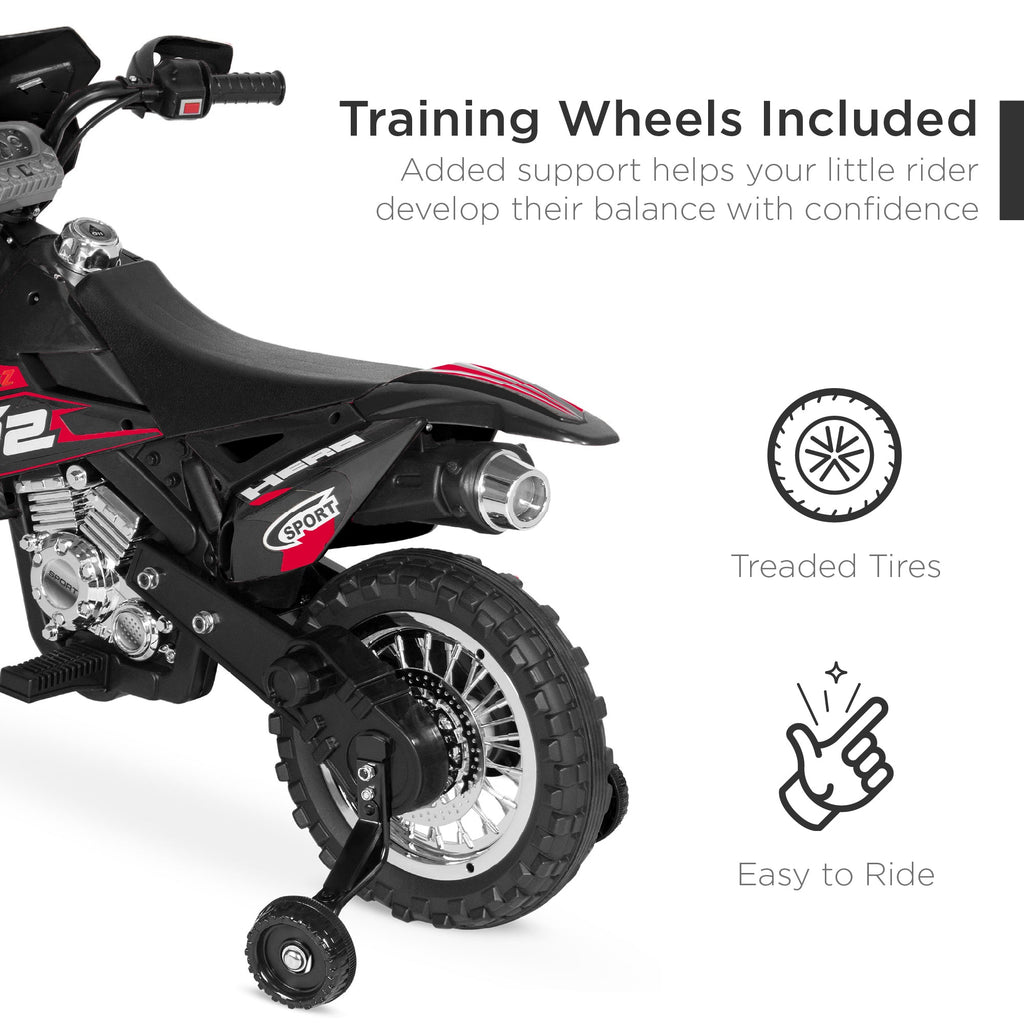 6V Kids Electric Ride-On Motorcycle Toy w/ Training Wheels Lights Music