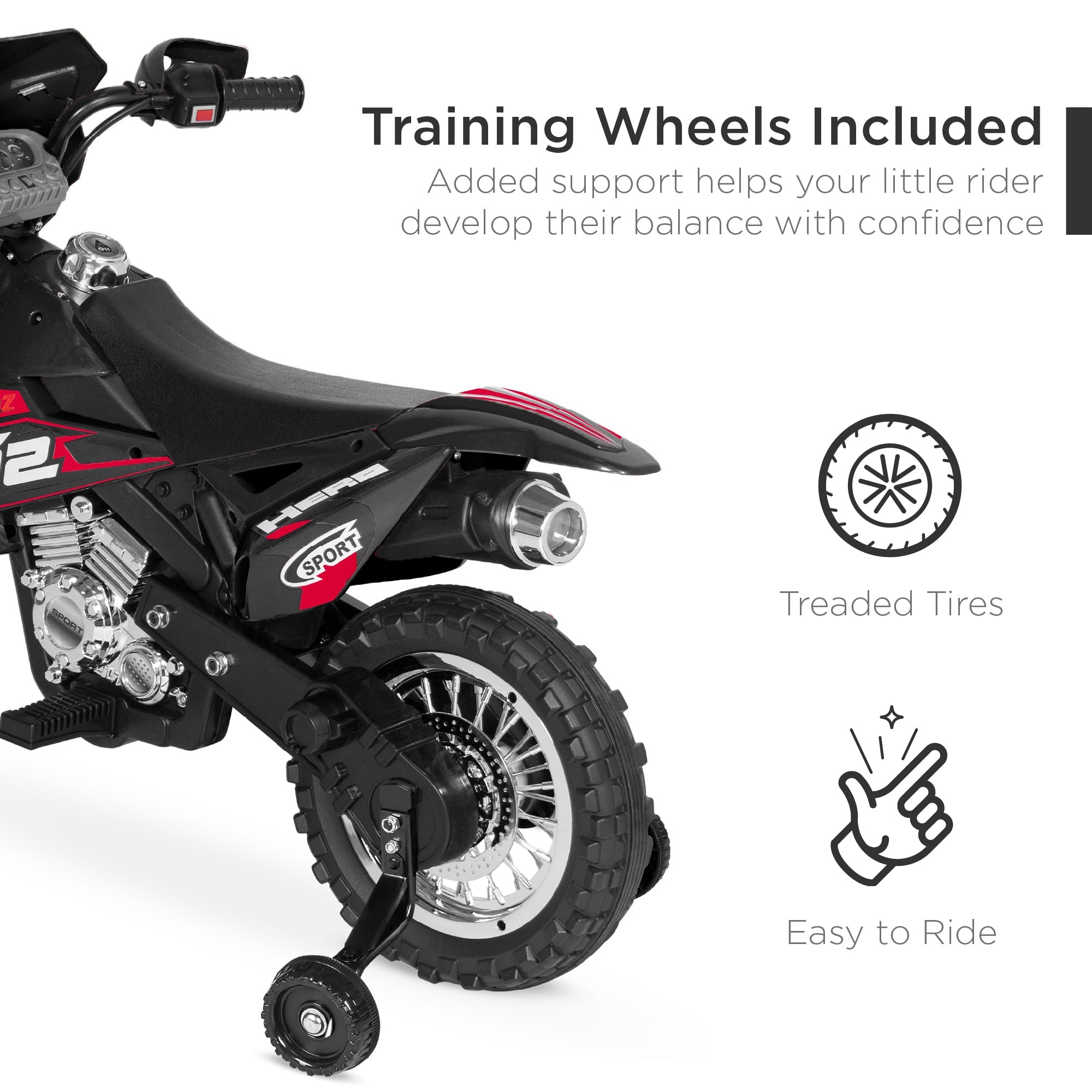6V Kids Electric Ride-On Motorcycle Toy w/ Training Wheels Lights Music