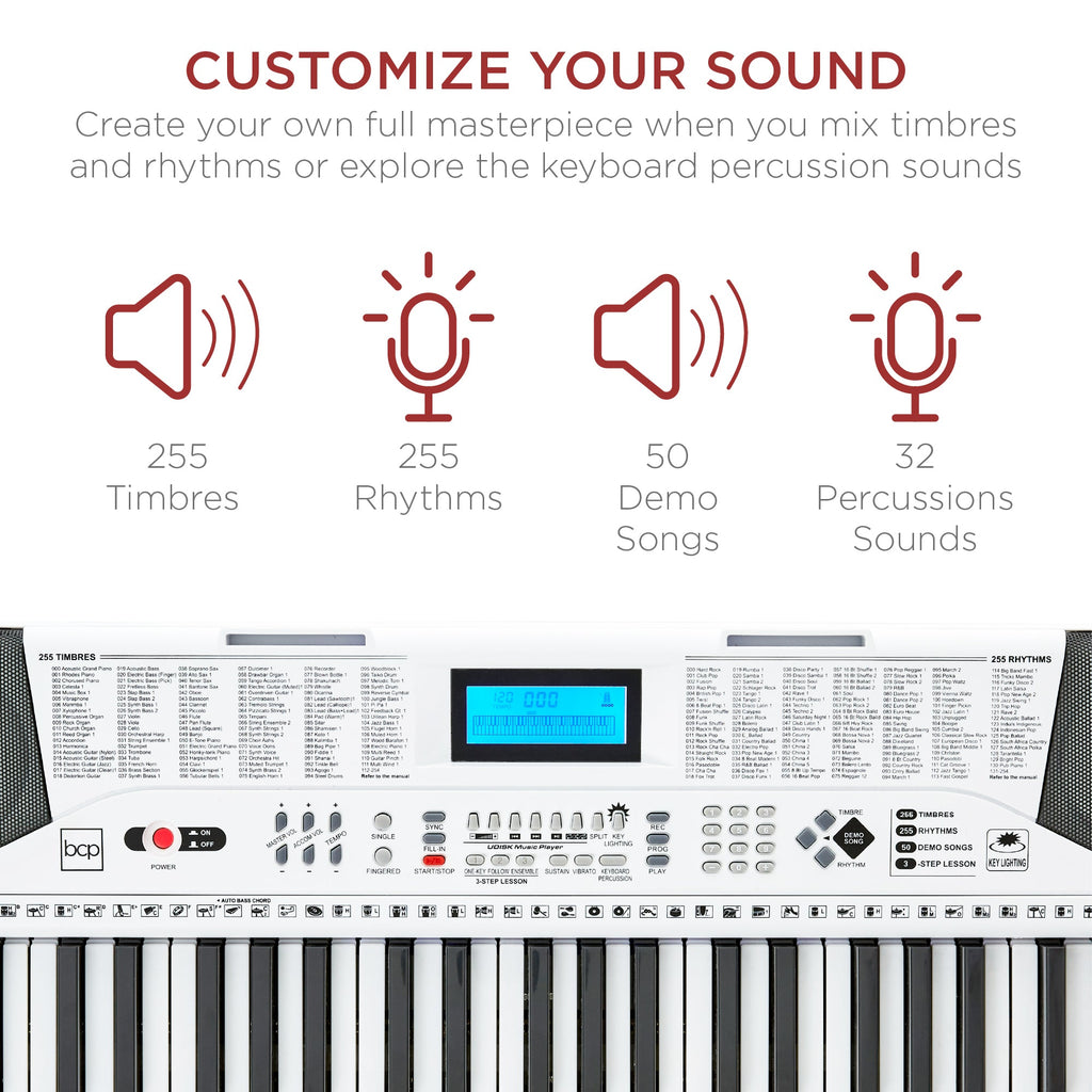 61-Key Beginners Electronic Keyboard Piano Set w/ Lighted Keys Headphones