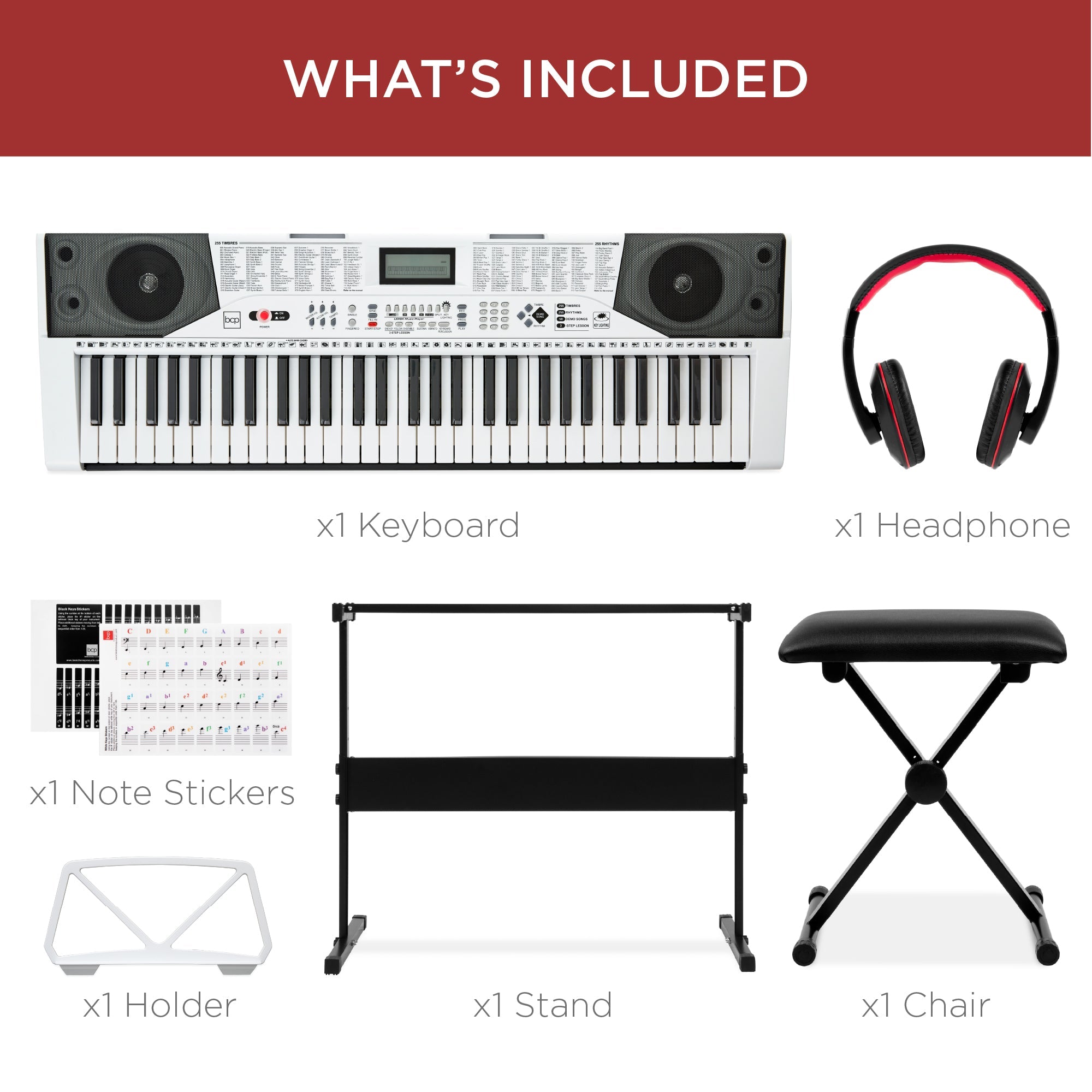 61-Key Beginners Electronic Keyboard Piano Set w/ Lighted Keys Headphones