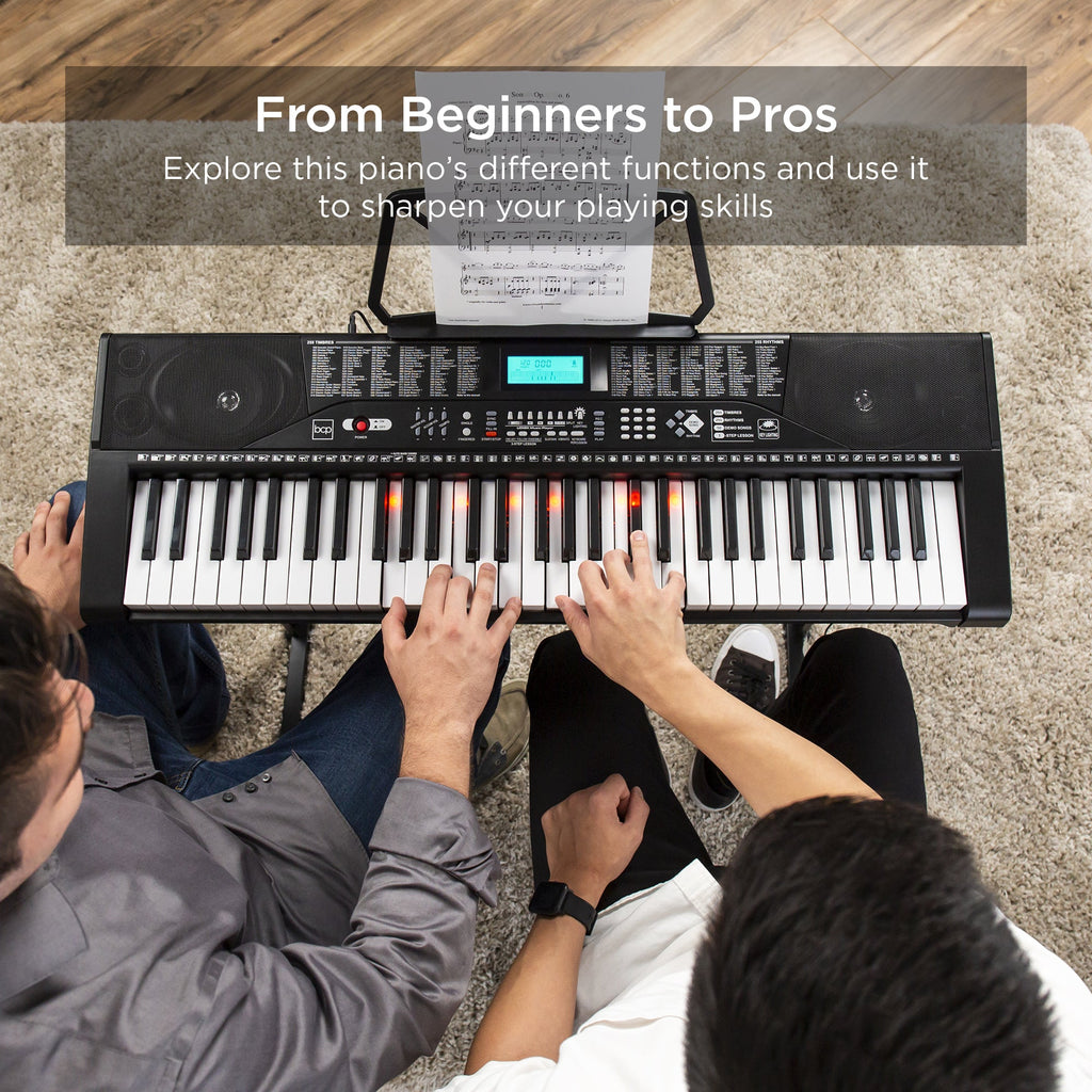 61-Key Beginners Electronic Keyboard Piano Set w/ Lighted Keys Headphones