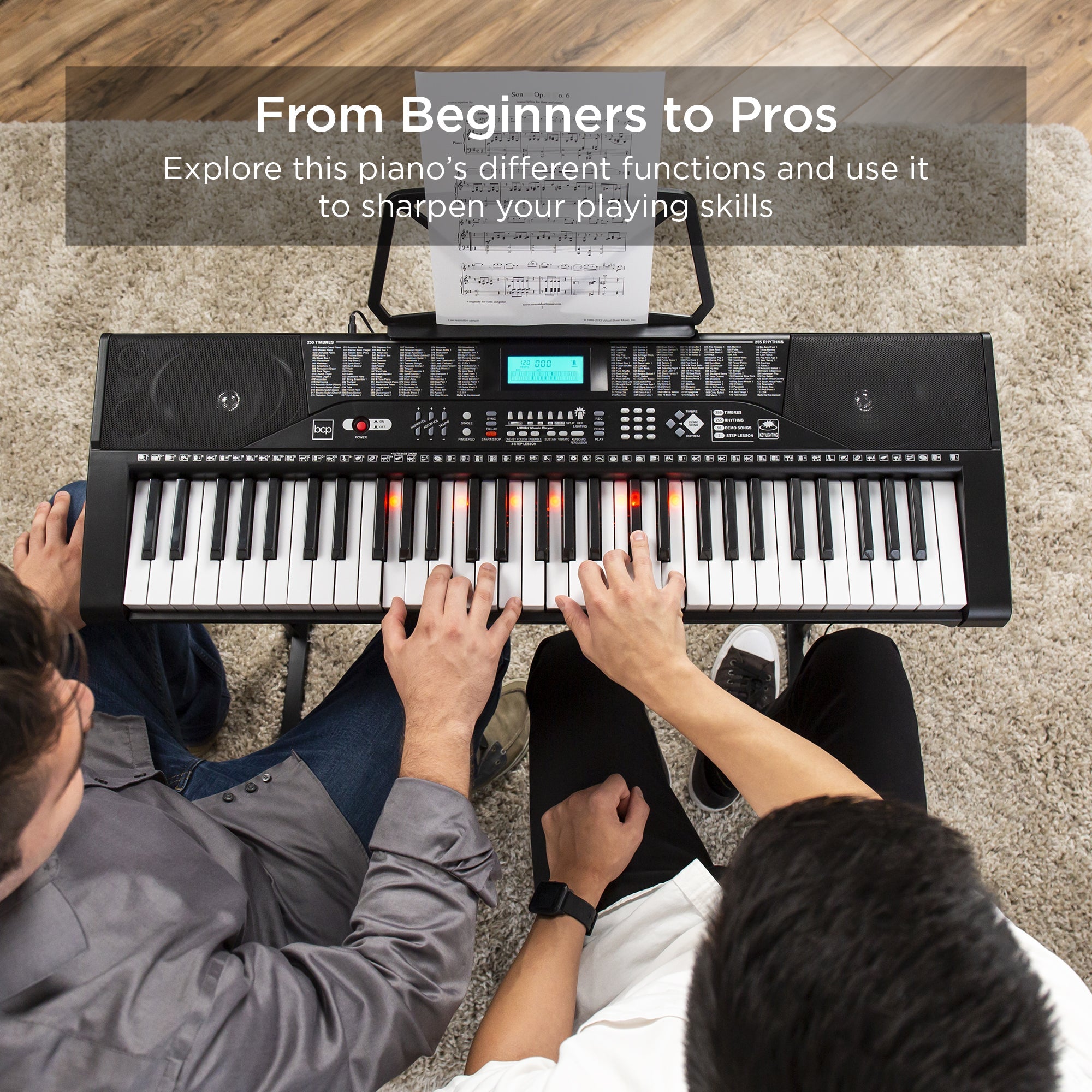 61-Key Beginners Electronic Keyboard Piano Set w/ Lighted Keys Headphones