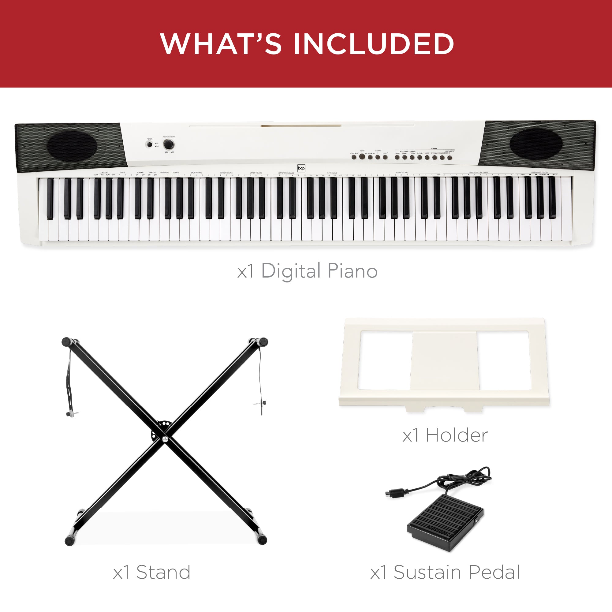 88-Key Digital Piano Set w/ Semi-Weighted Keys Stand Sustain Pedal