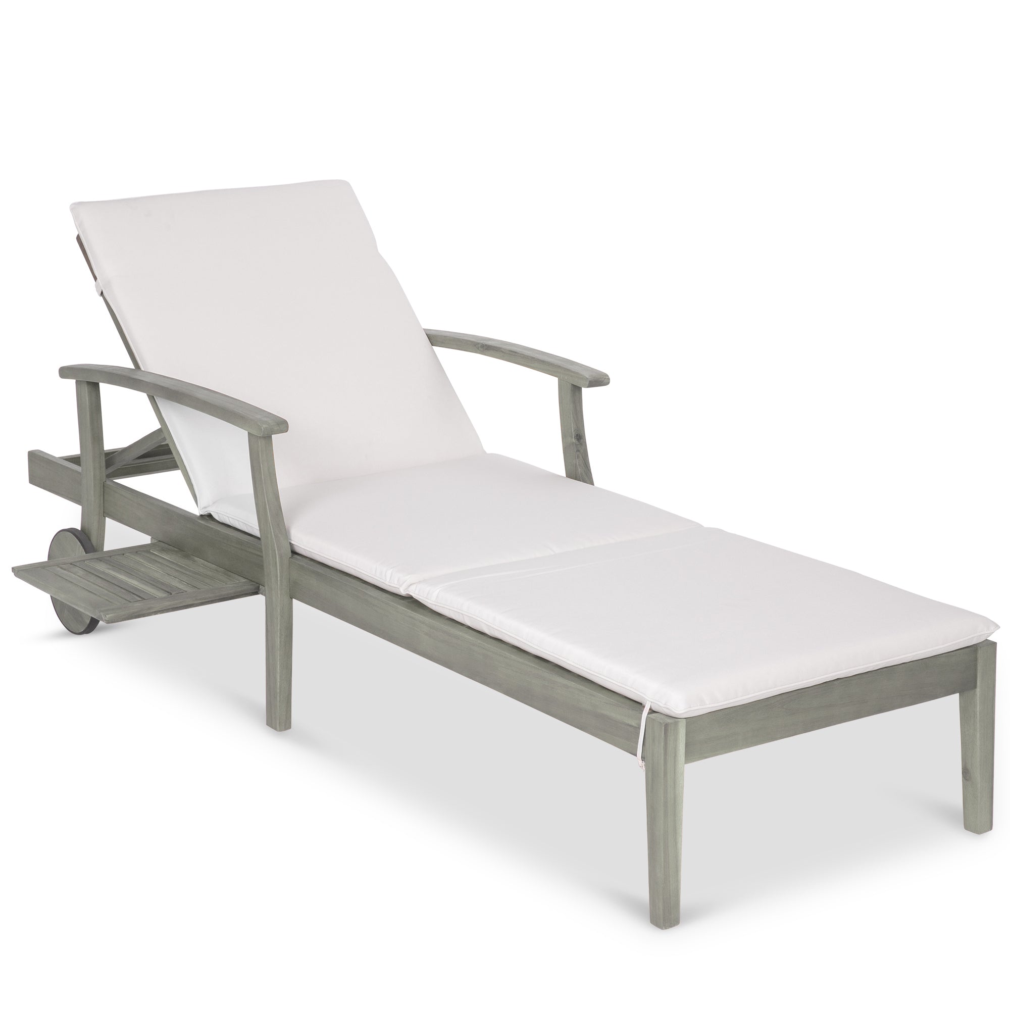 Adjustable Acacia Wood Chaise Lounge Chair w/ Side Table Wheels - 79x26in