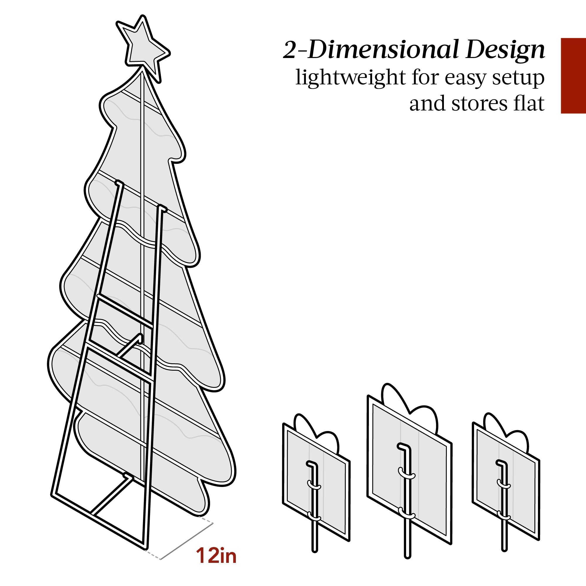 6ft Lighted 2D Christmas Tree Outdoor Decor w/ 170 LED Lights 3 Gift Boxes