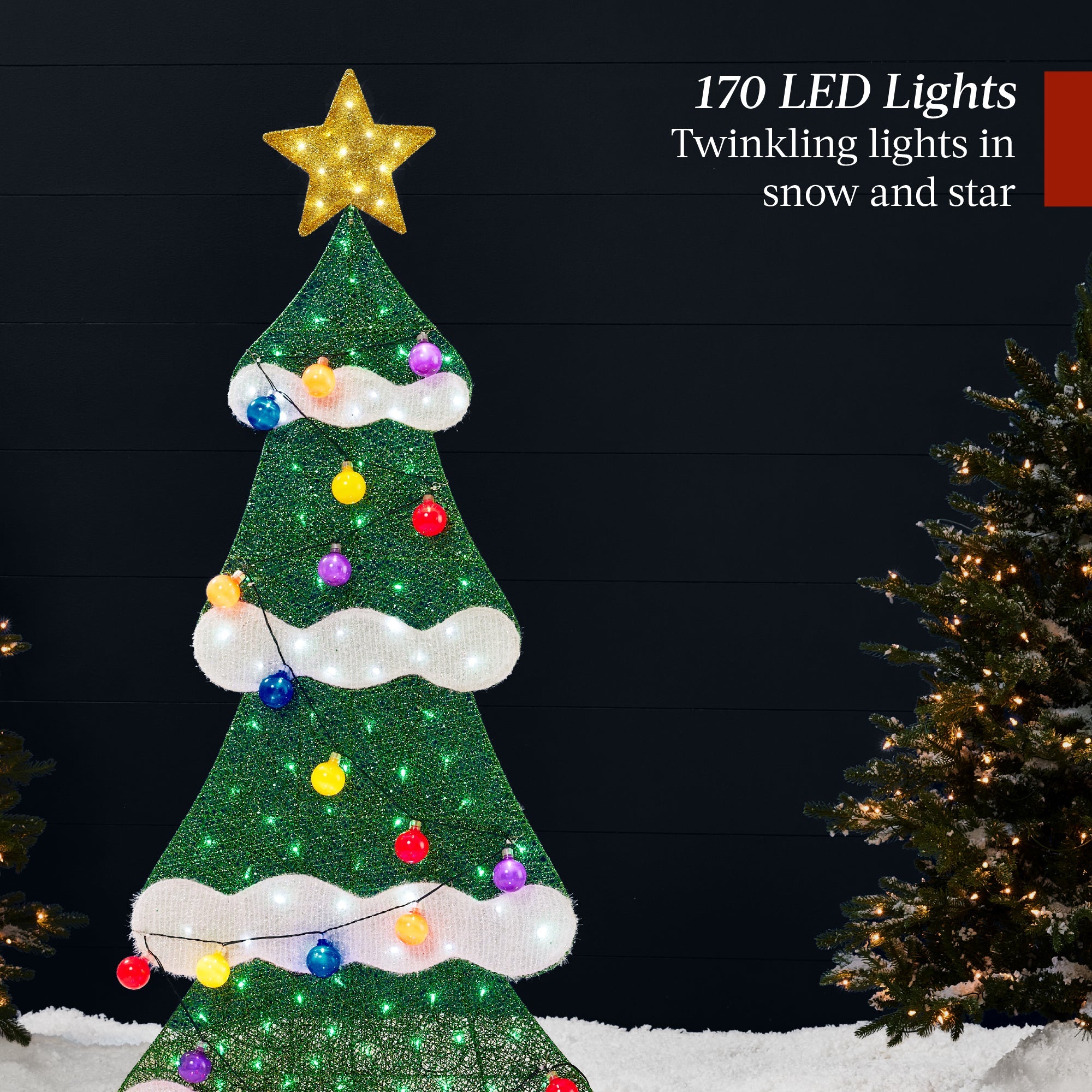 6ft Lighted 2D Christmas Tree Outdoor Decor w/ 170 LED Lights 3 Gift Boxes