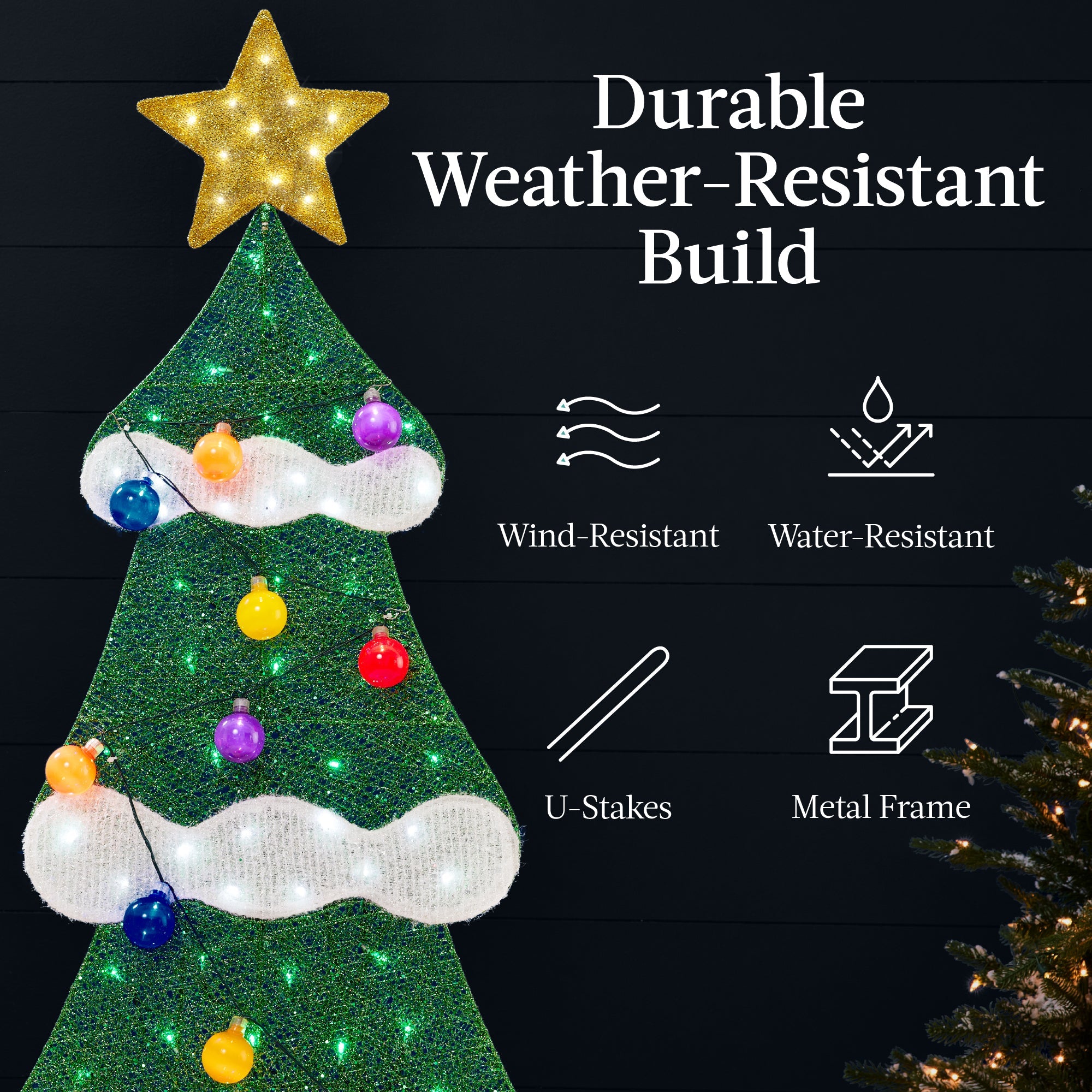 6ft Lighted 2D Christmas Tree Outdoor Decor w/ 170 LED Lights 3 Gift Boxes
