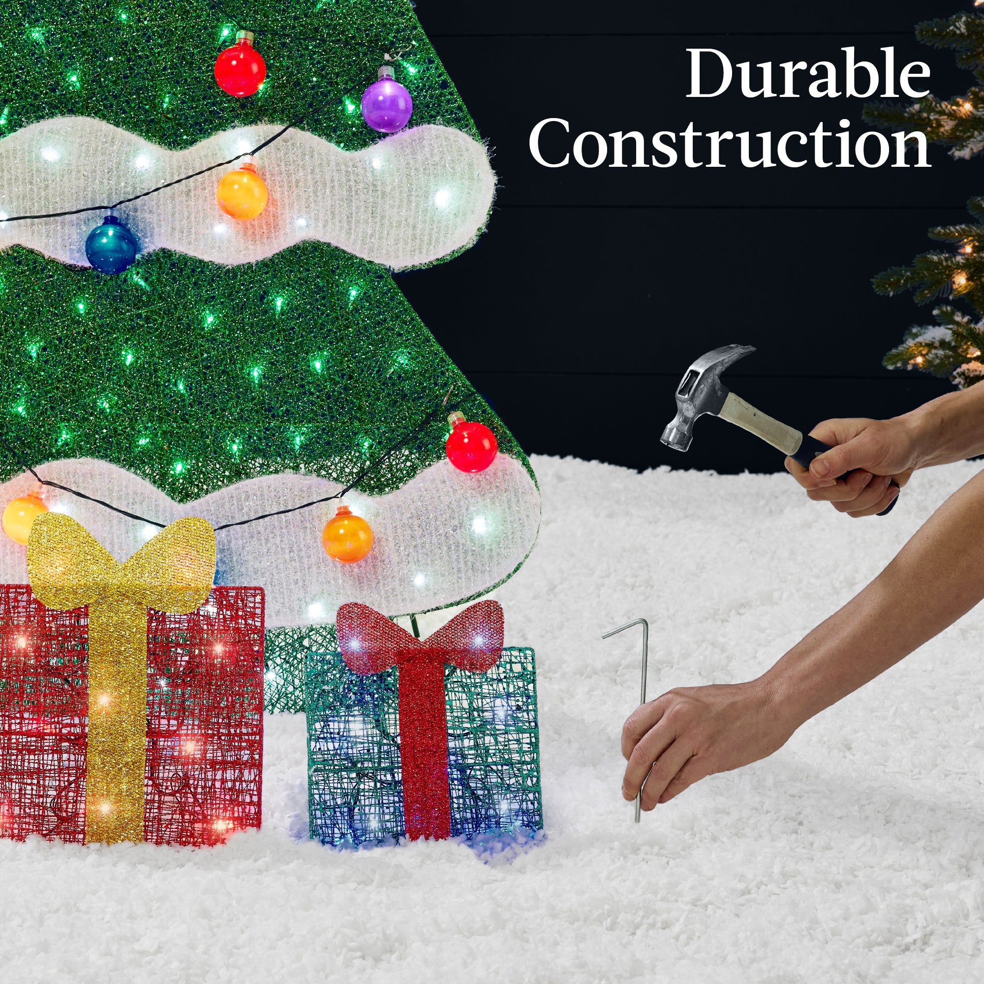 6ft Lighted 2D Christmas Tree Outdoor Decor w/ 170 LED Lights 3 Gift Boxes