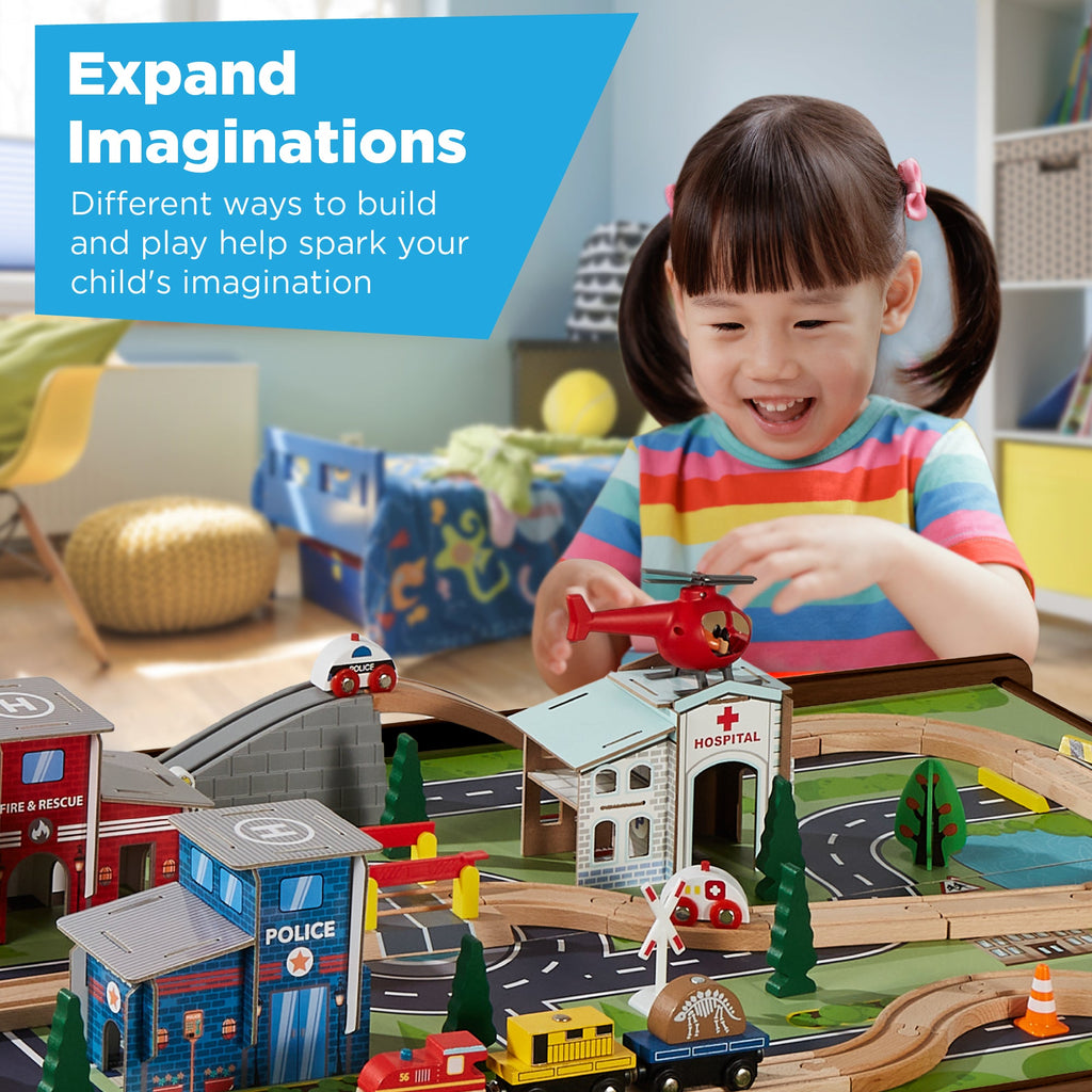 70-Piece Train Table Large Multipurpose Playset w/ Reversible Table Top
