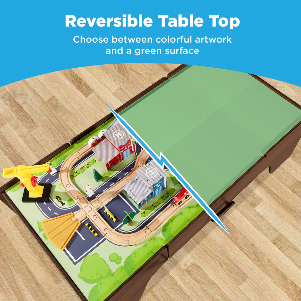 70-Piece Train Table Large Multipurpose Playset w/ Reversible Table Top