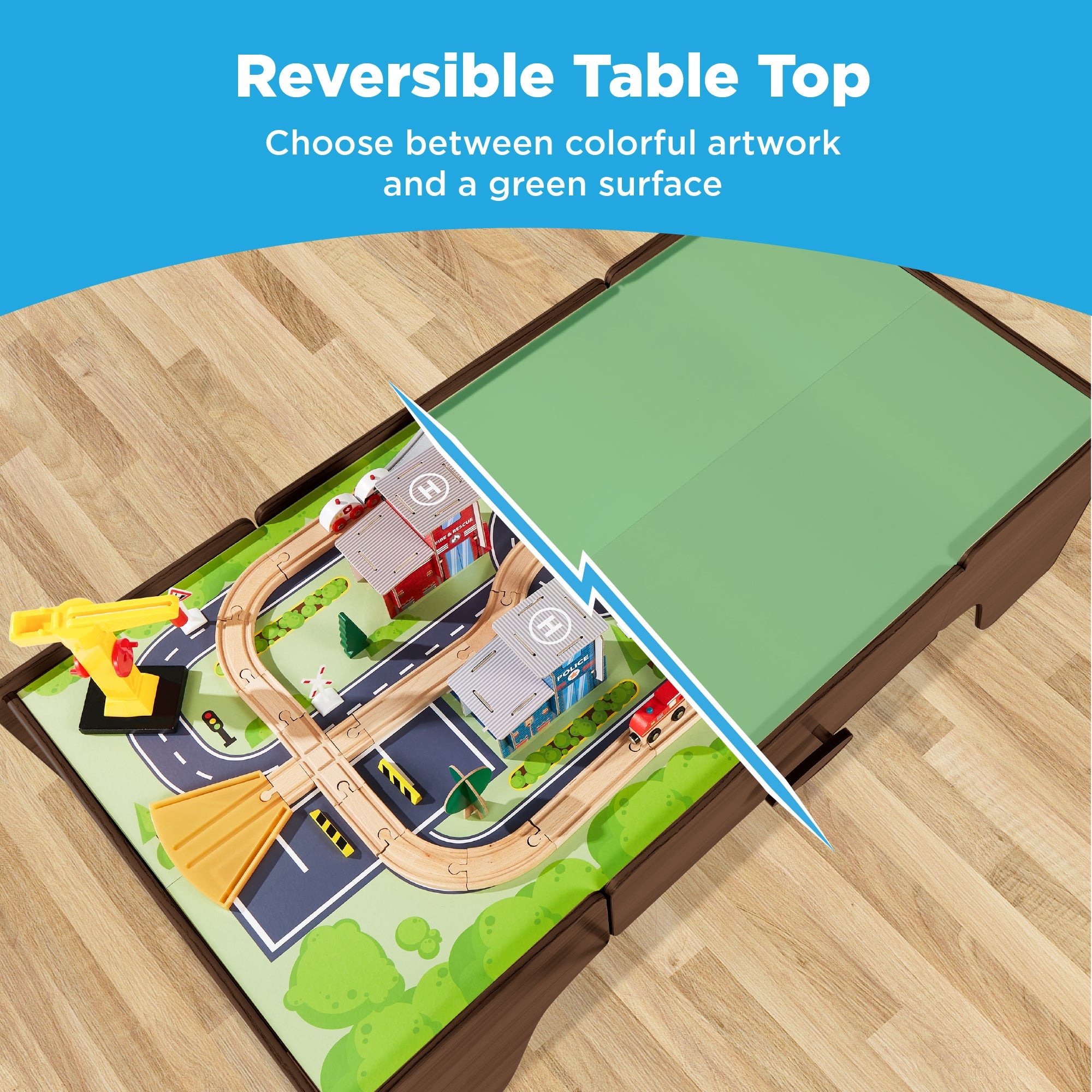 70-Piece Train Table Large Multipurpose Playset w/ Reversible Table Top