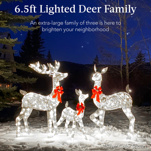 6.5ft 3-Piece Lighted Christmas Deer Set Outdoor Decor with LED Lights