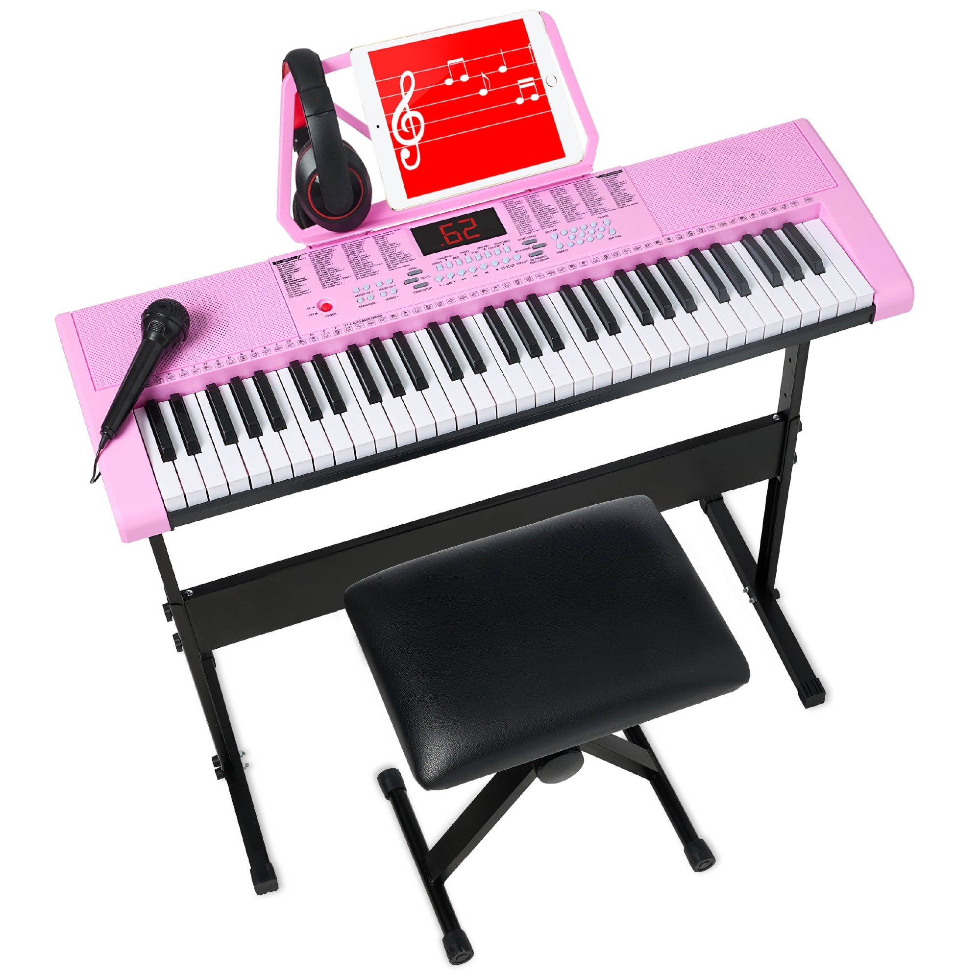 61-Key Beginners Electronic Keyboard Piano Set w/ 3 Modes Microphone