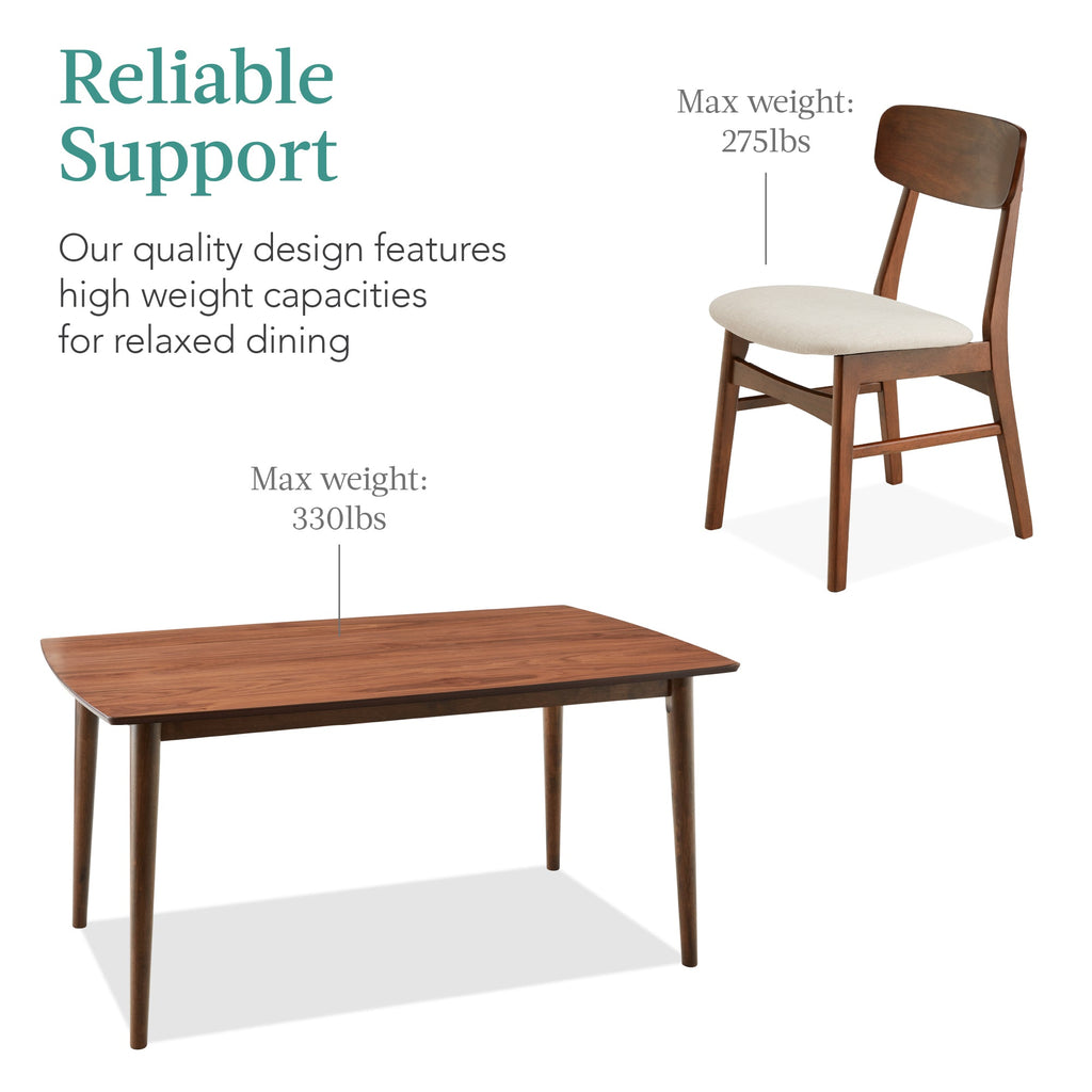 7-Piece Mid-Century Modern Dining Set Wood Upholstered w/ 6 Chairs
