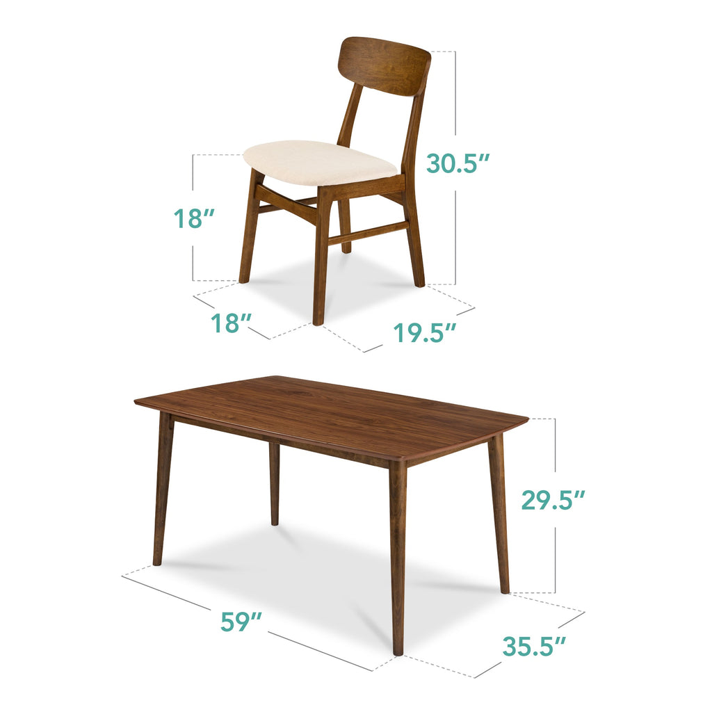7-Piece Mid-Century Modern Dining Set Wood Upholstered w/ 6 Chairs