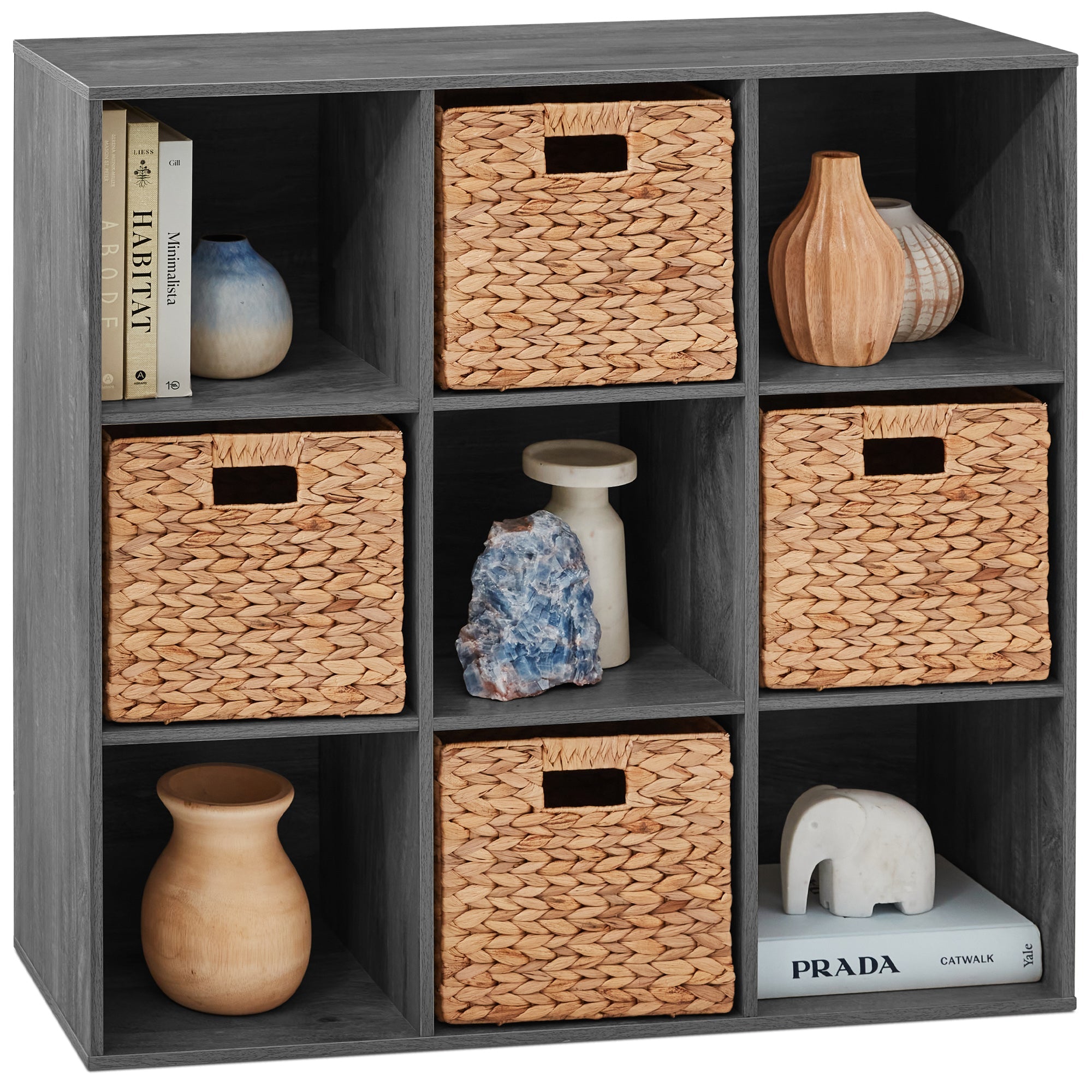 9-Cube Bookshelf Storage Display w/ 3 Removable Panels Customizable Design