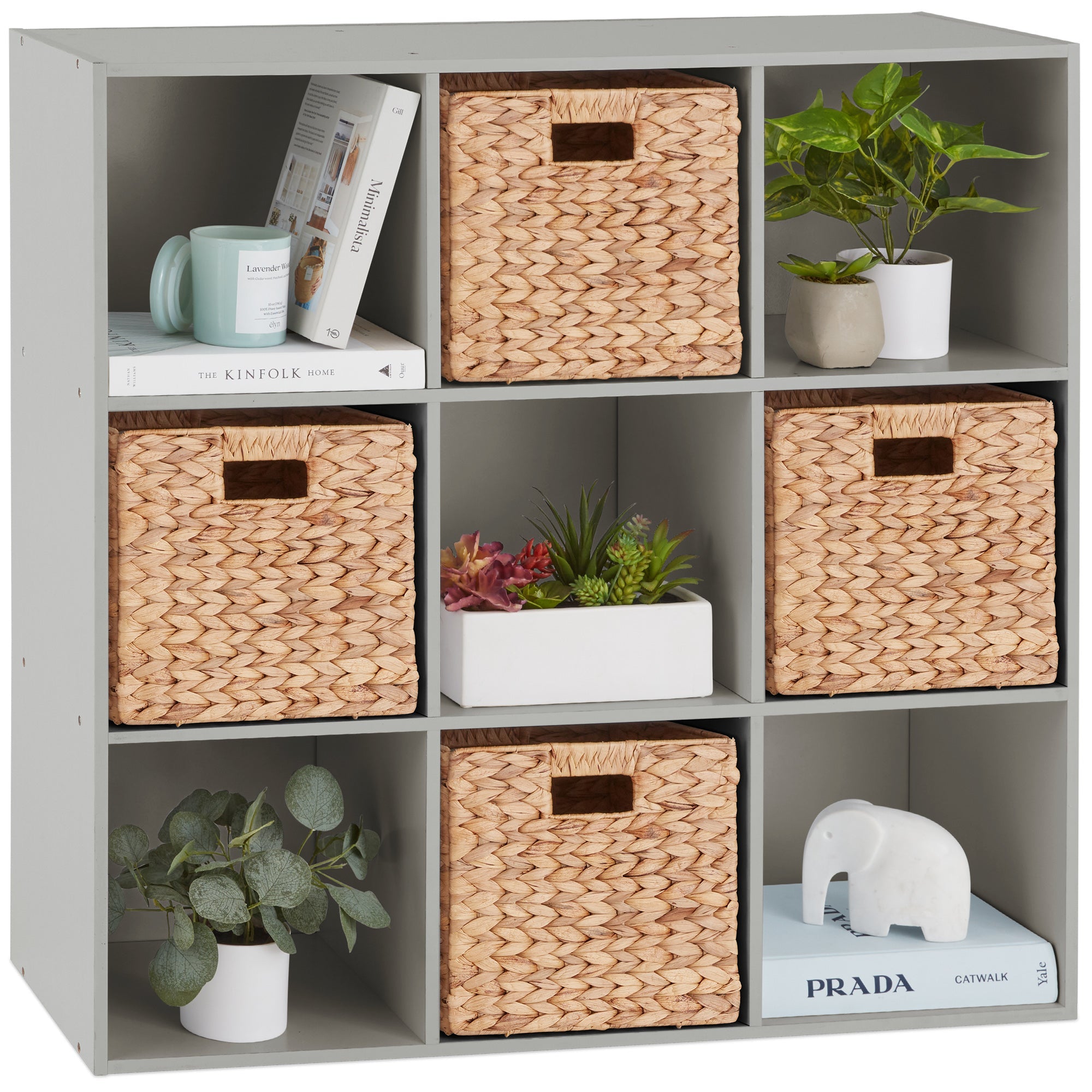 9-Cube Bookshelf Storage Display w/ 3 Removable Panels Customizable Design