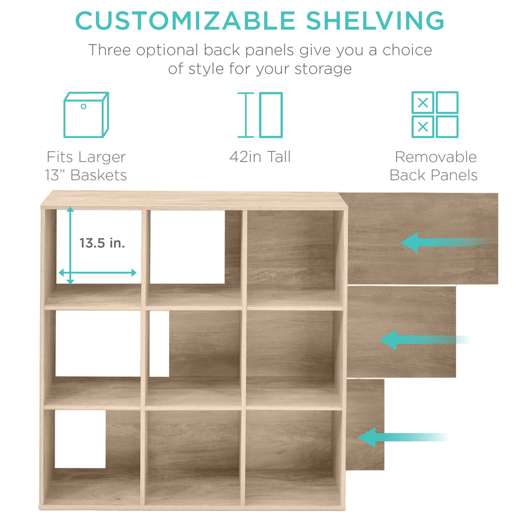 9-Cube Bookshelf 13.5in Storage Display w/ Removable Panels Customizable