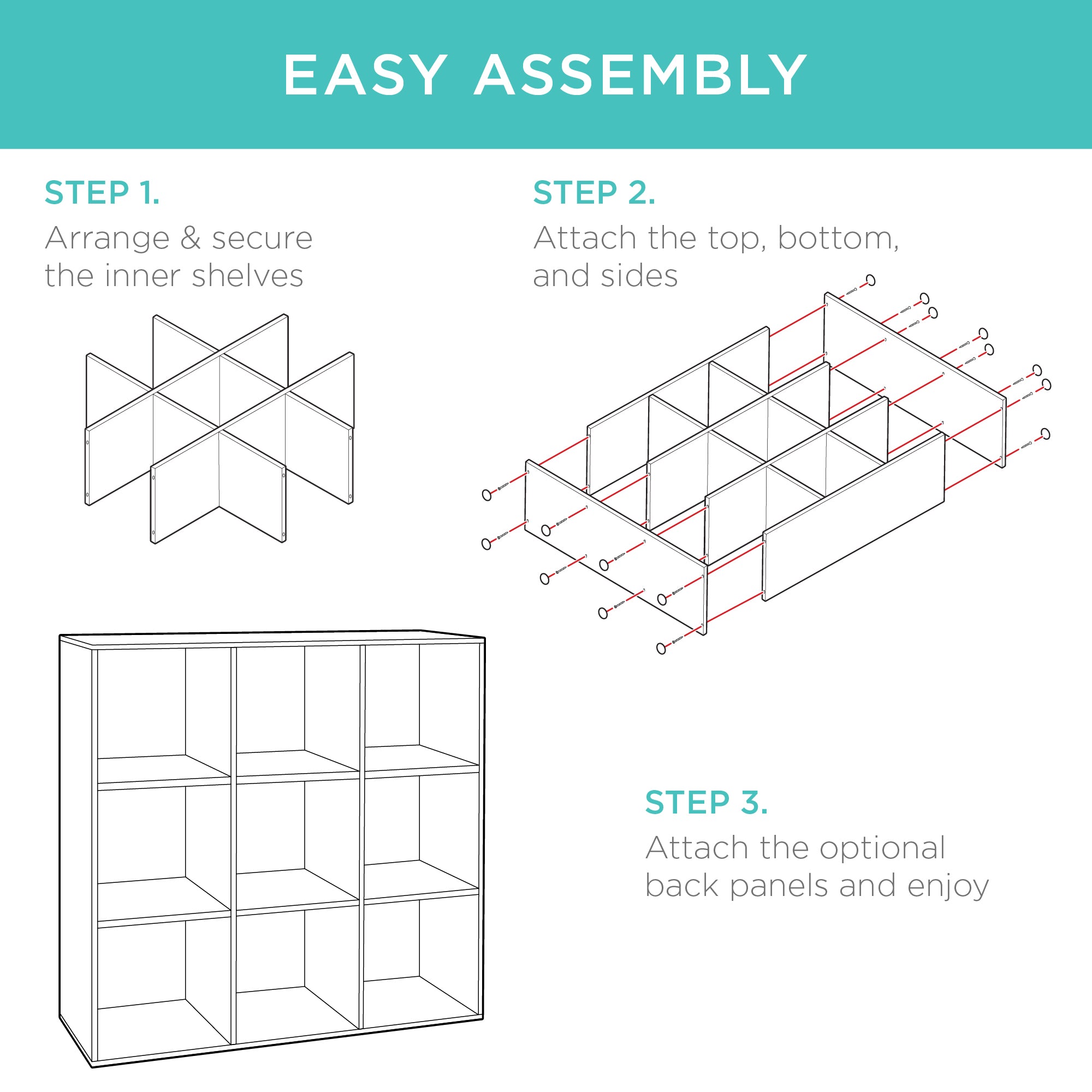 9-Cube Bookshelf 13.5in Storage Display w/ Removable Panels Customizable