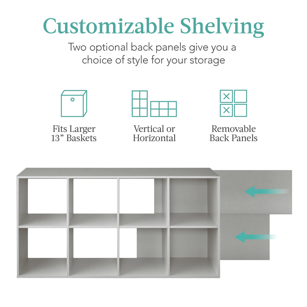 8-Cube Bookshelf 13.5in Storage Display w/ Removable Panels Customizable