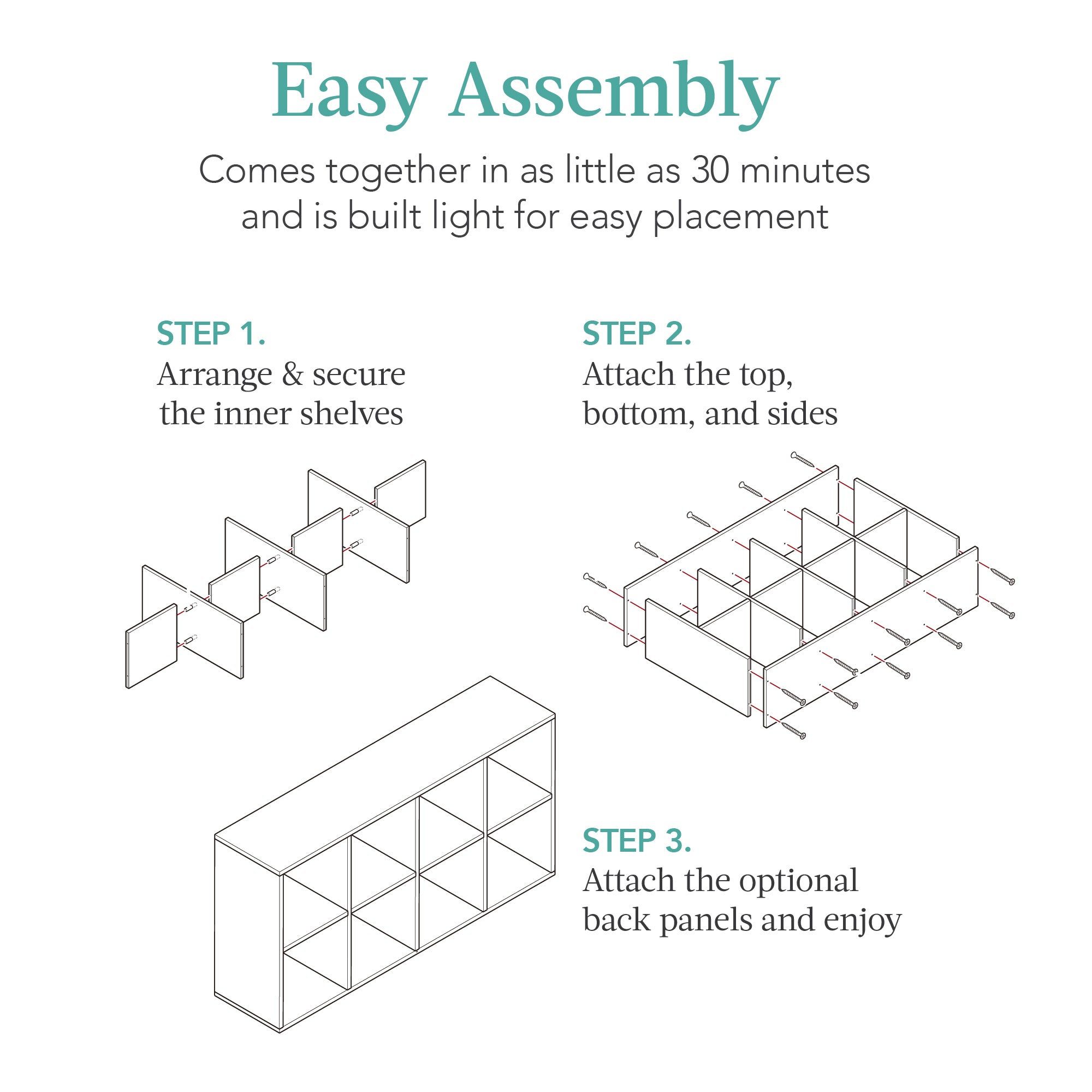 8-Cube Bookshelf 13.5in Storage Display w/ Removable Panels Customizable