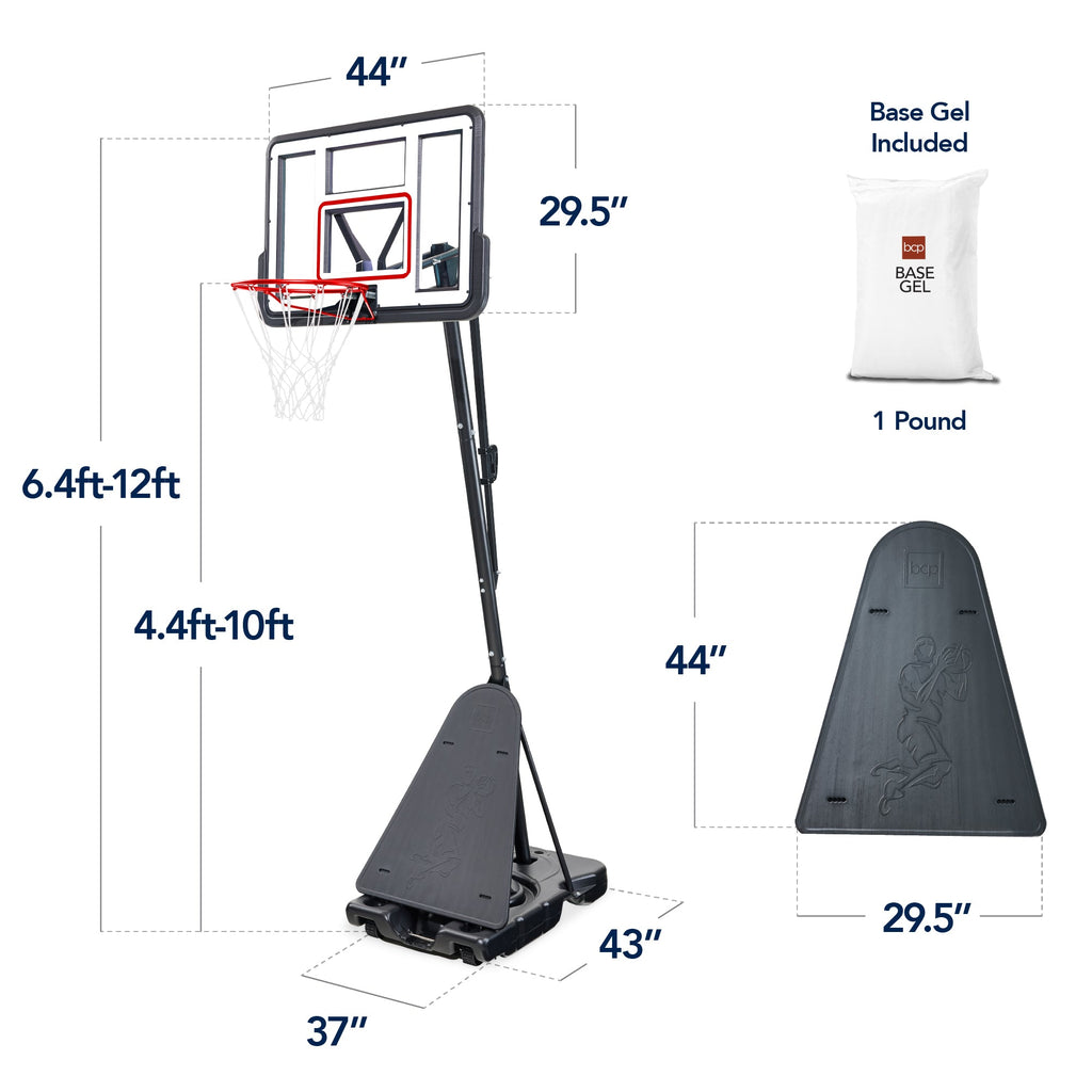Adjustable 4.4-10ft Basketball Hoop w/ Shatterproof Backboard,Ball Return