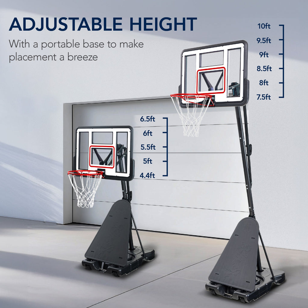 Adjustable 4.4-10ft Basketball Hoop w/ Shatterproof Backboard,Ball Return