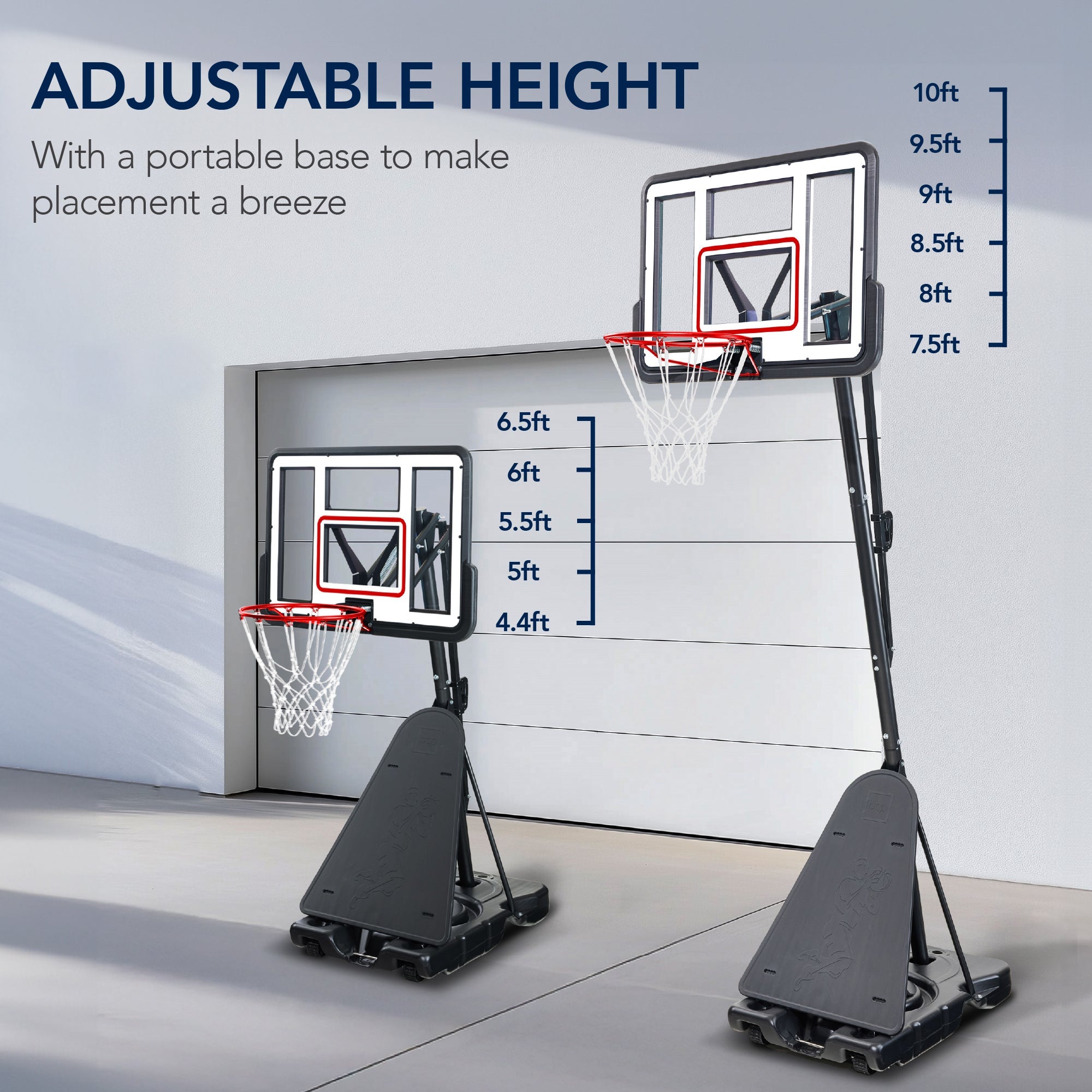 Adjustable 4.4-10ft Basketball Hoop w/ Shatterproof Backboard,Ball Return