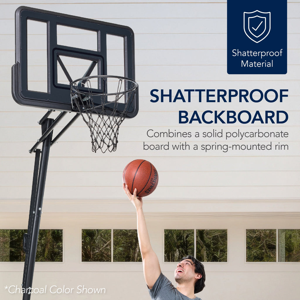 Adjustable 4.4-10ft Basketball Hoop w/ Shatterproof Backboard,Ball Return
