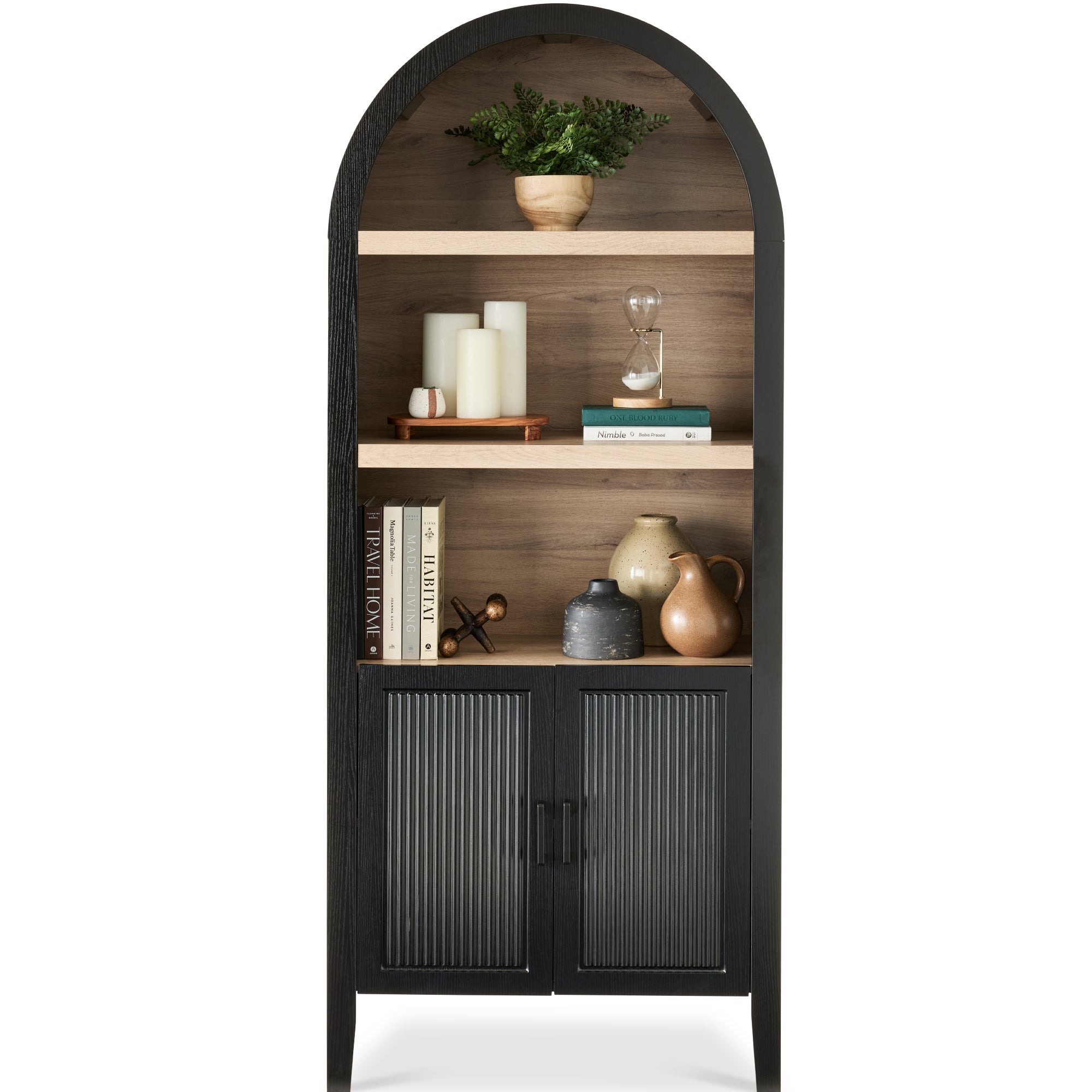 72\" Tall Arched Pantry Cabinet w/ Doors 5-Tier Storage Cabinet w/ Shelves