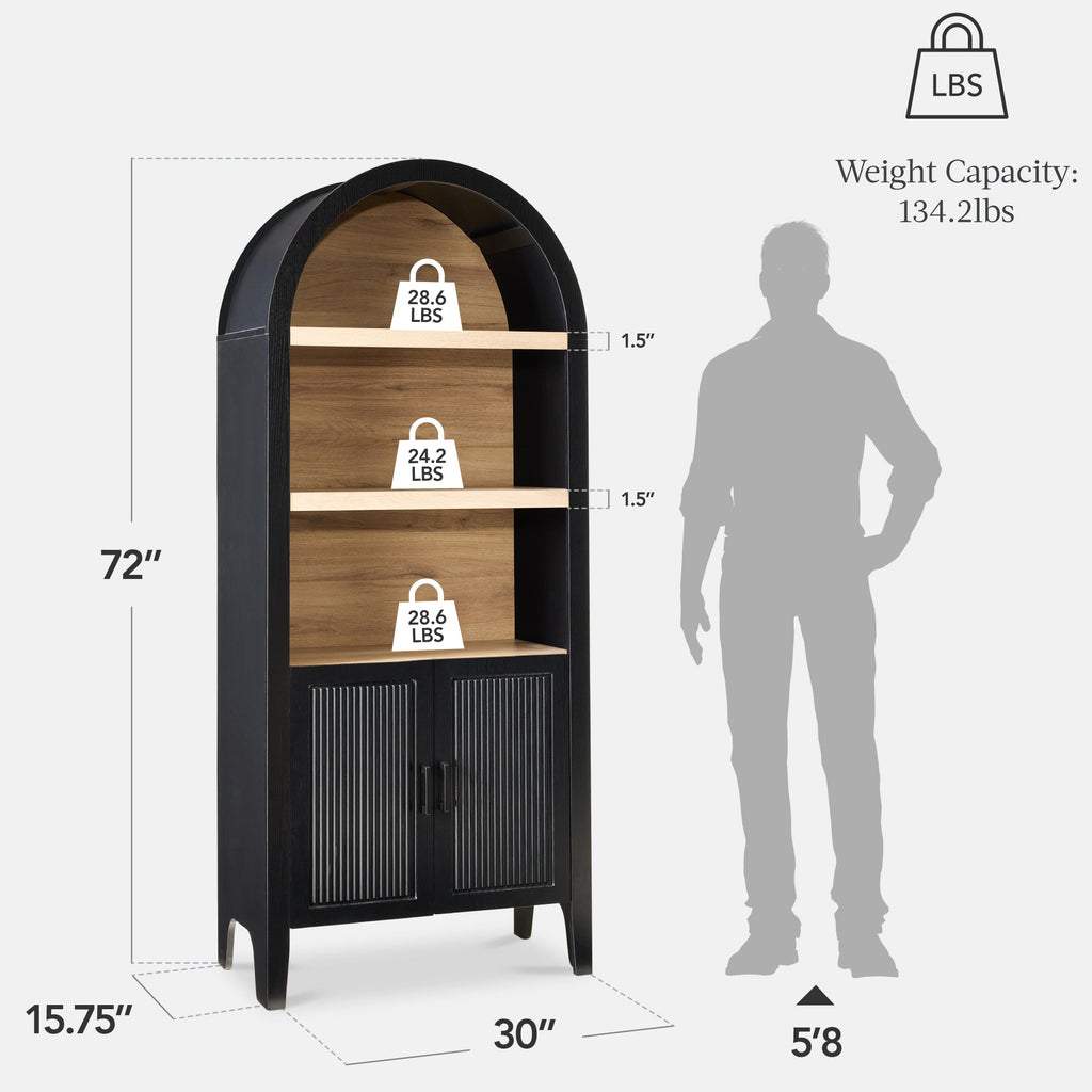 72\" Tall Arched Pantry Cabinet w/ Doors 5-Tier Storage Cabinet w/ Shelves