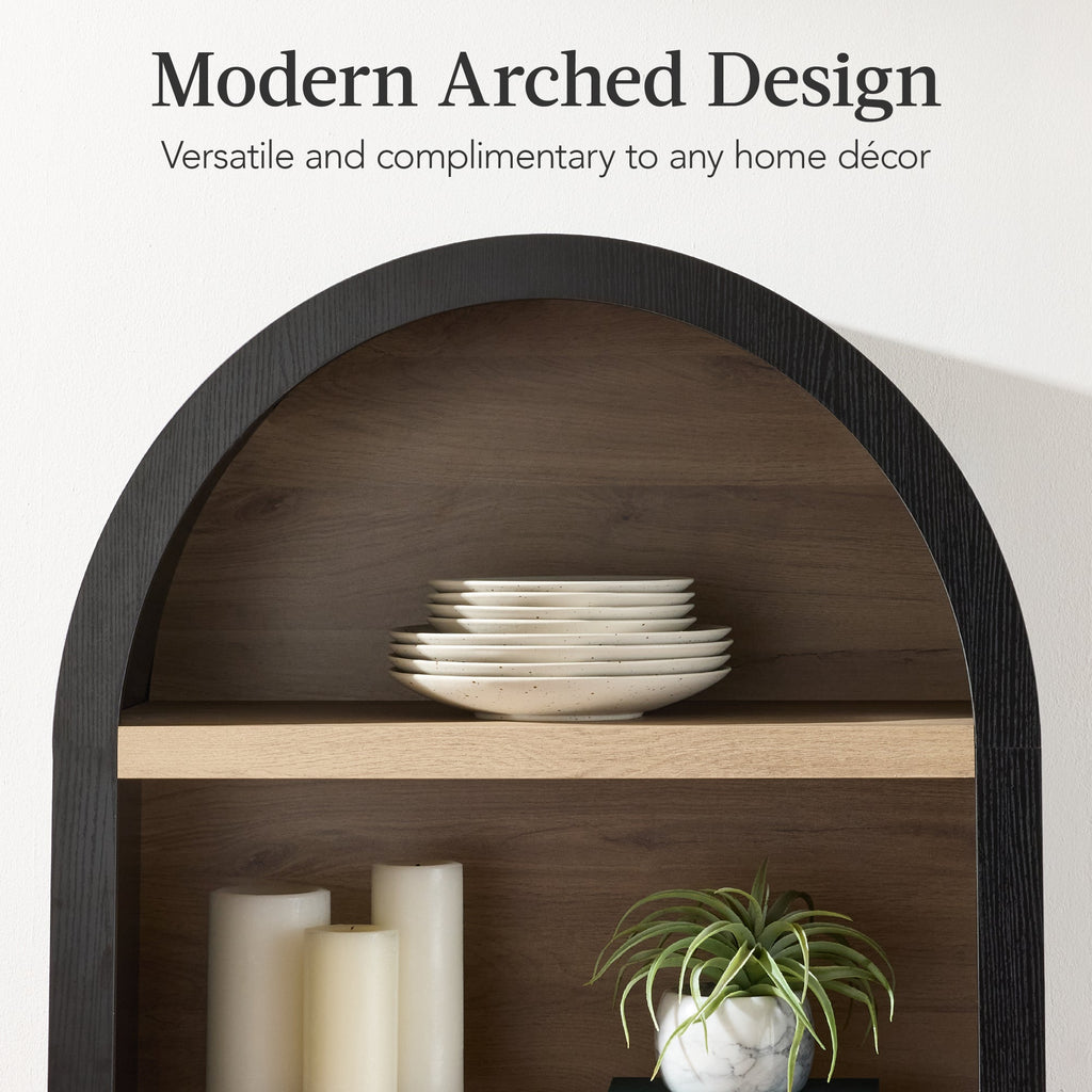 72\" Tall Arched Pantry Cabinet w/ Doors 5-Tier Storage Cabinet w/ Shelves