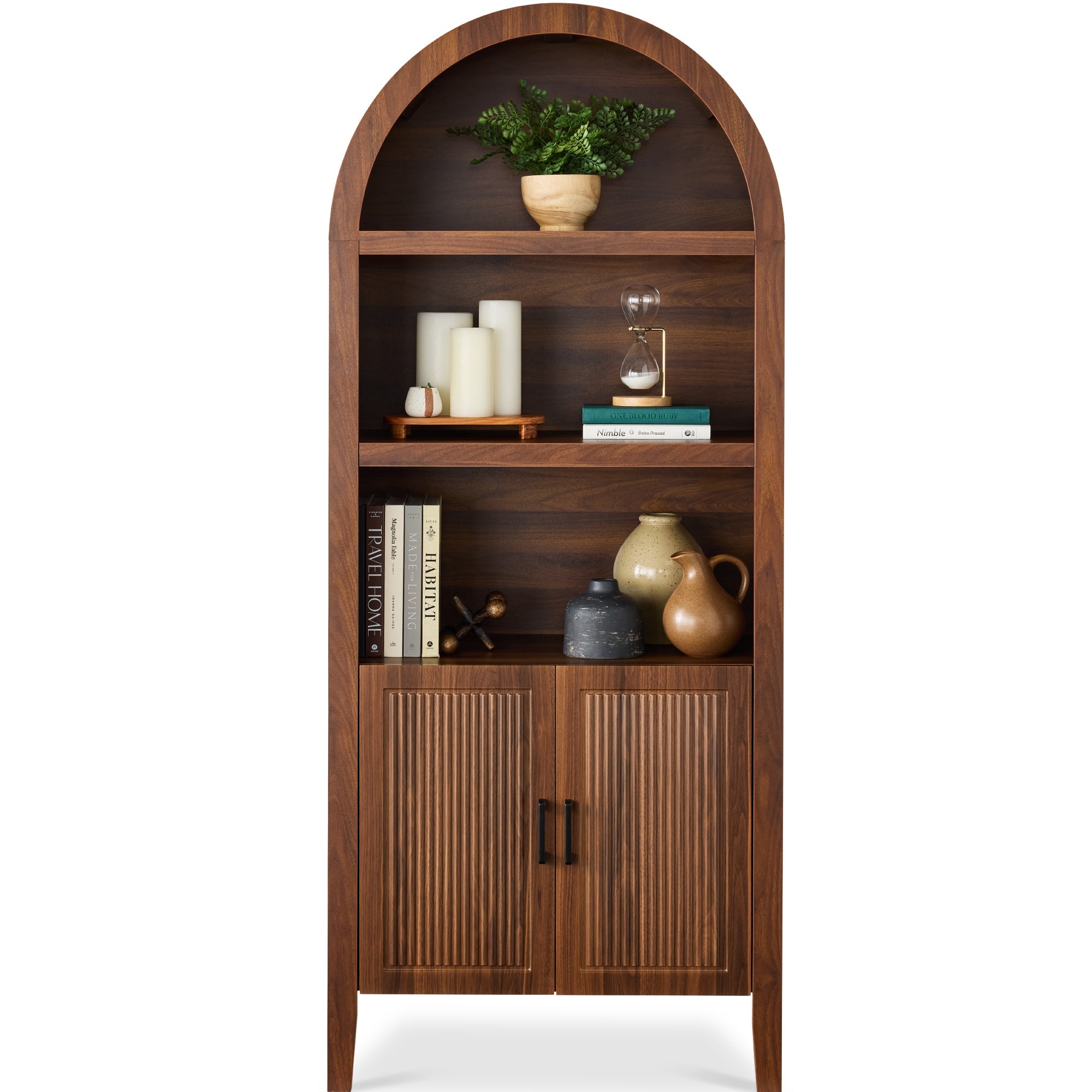 72\" Tall Arched Pantry Cabinet w/ Doors 5-Tier Storage Cabinet w/ Shelves