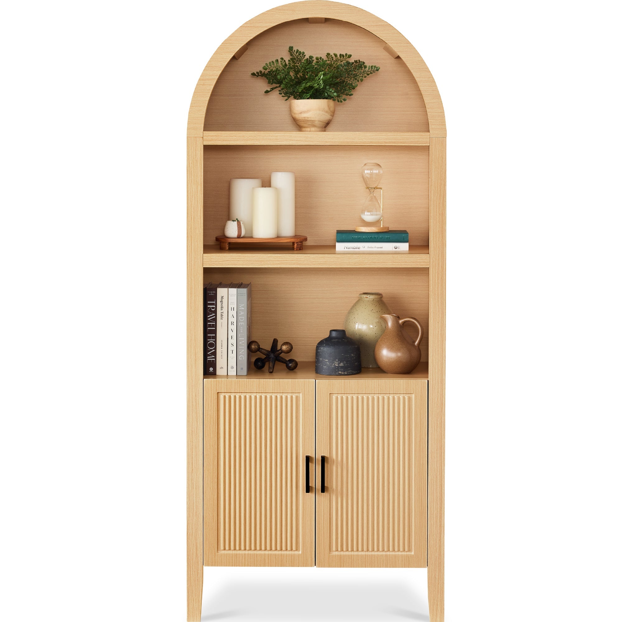 72\" Tall Arched Pantry Cabinet w/ Doors 5-Tier Storage Cabinet w/ Shelves
