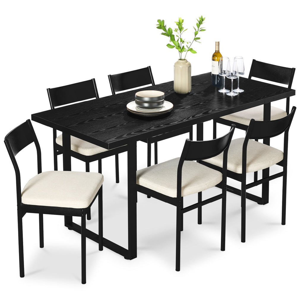 7-Piece Modern Dining Set Kitchen Table w/ 6 Chairs Metal Frame