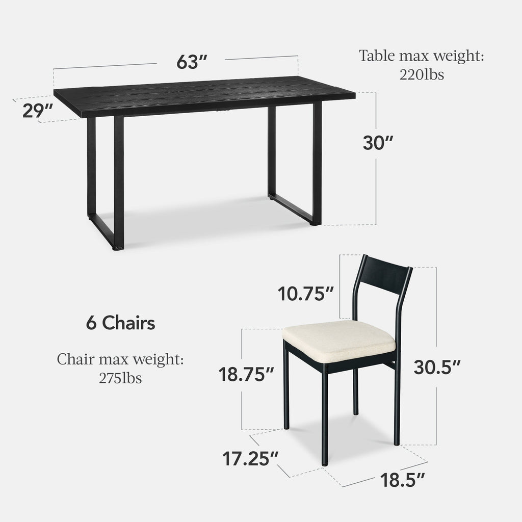 7-Piece Modern Dining Set Kitchen Table w/ 6 Chairs Metal Frame