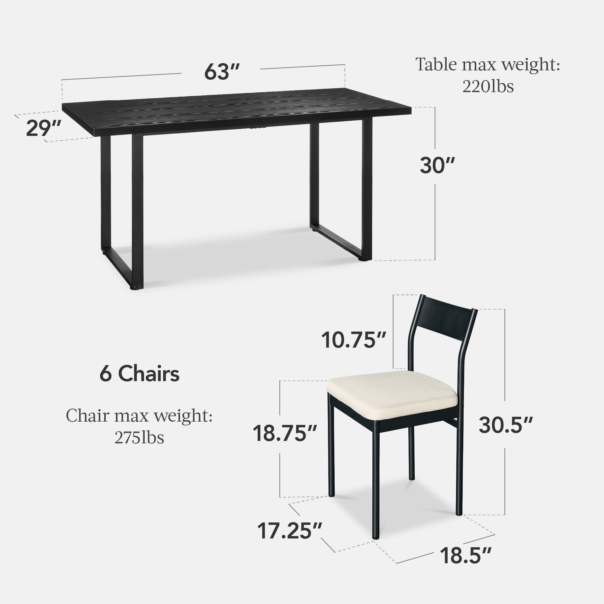 7-Piece Modern Dining Set Kitchen Table w/ 6 Chairs Metal Frame