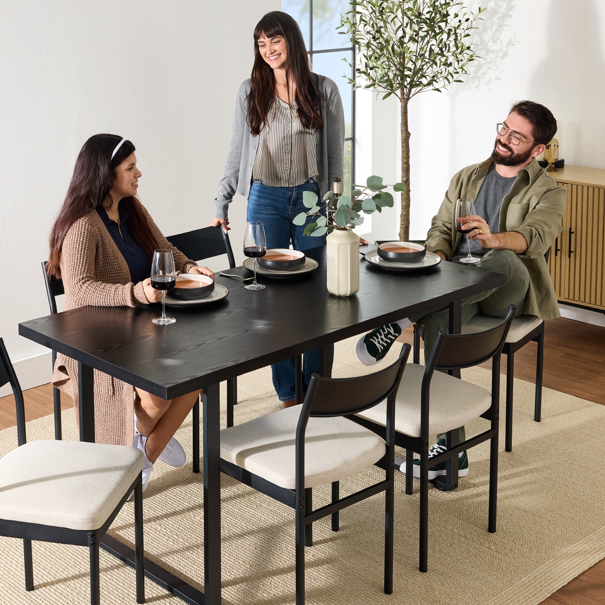 7-Piece Modern Dining Set Kitchen Table w/ 6 Chairs Metal Frame