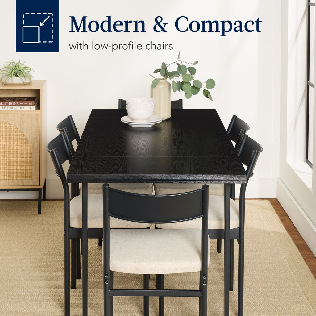 7-Piece Modern Dining Set Kitchen Table w/ 6 Chairs Metal Frame