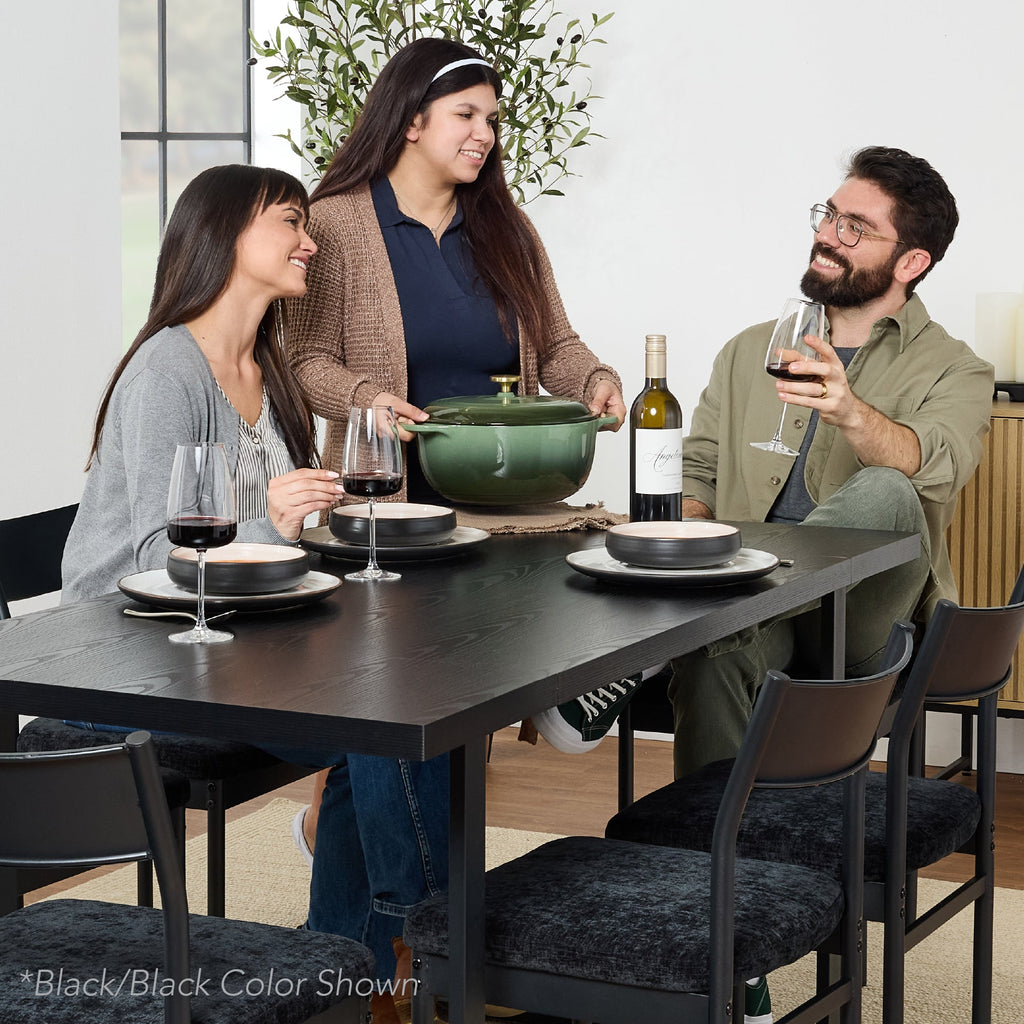 7-Piece Modern Dining Set Kitchen Table w/ 6 Chairs Metal Frame