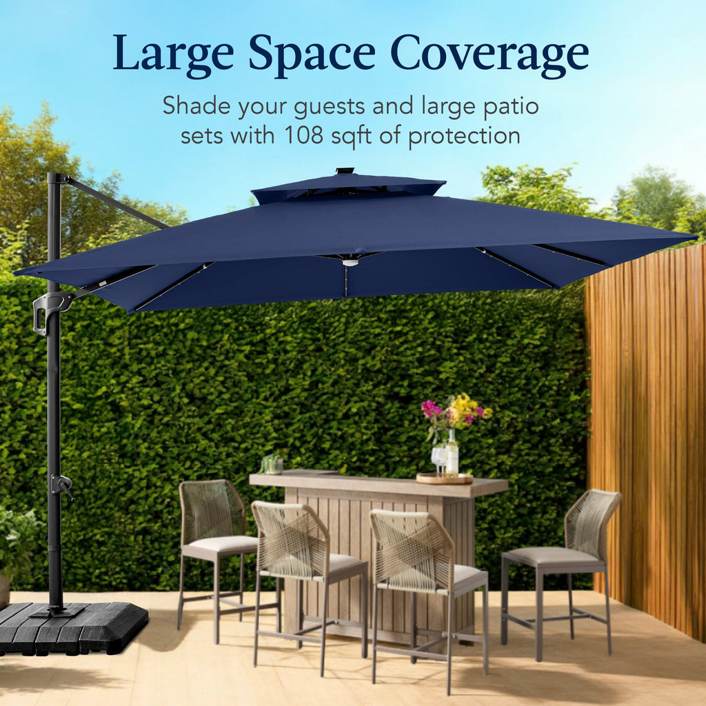 9x12ft 2-Tier Outdoor Solar LED Cantilever Patio Umbrella