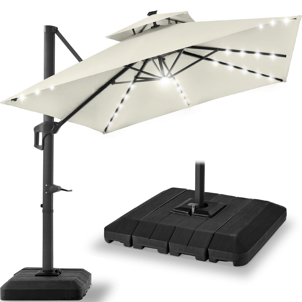 9x12ft 2-Tier Outdoor Solar LED Cantilever Patio Umbrella