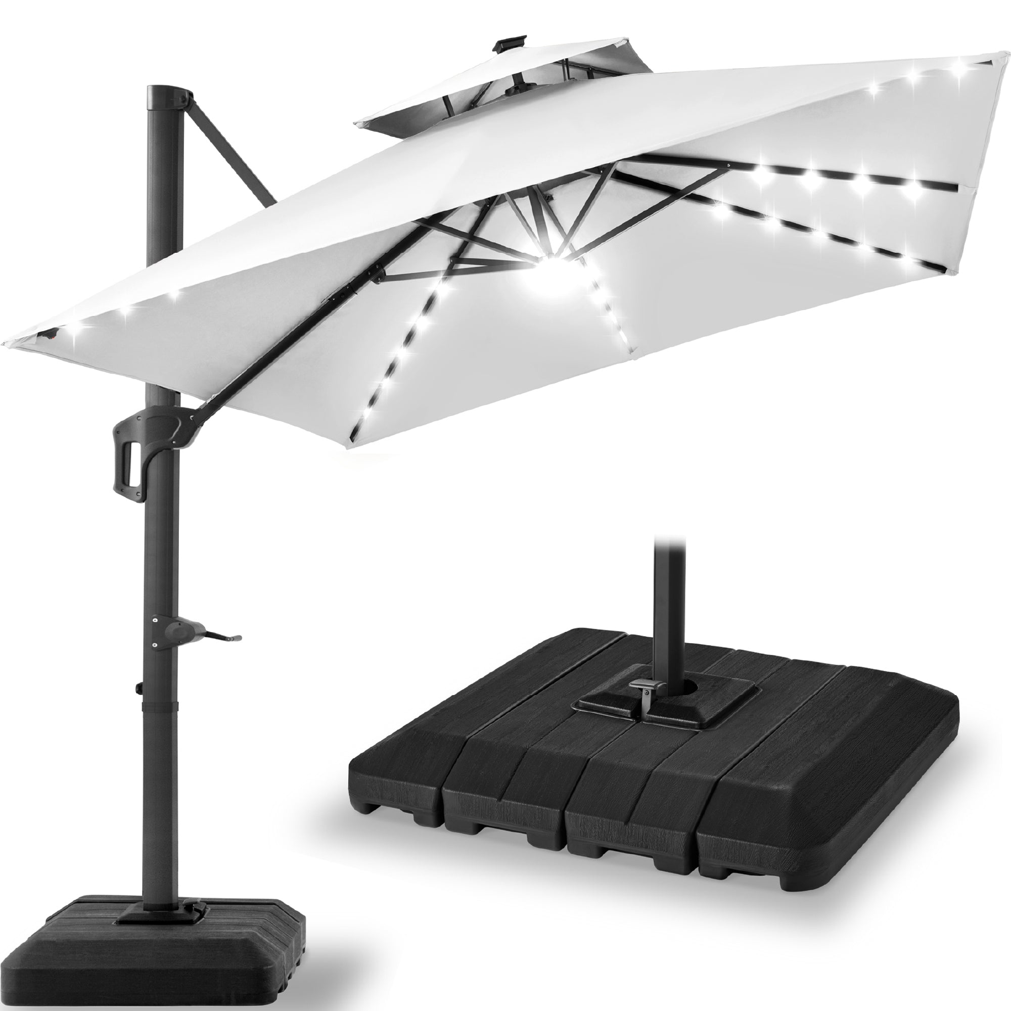 9x12ft 2-Tier Outdoor Solar LED Cantilever Patio Umbrella