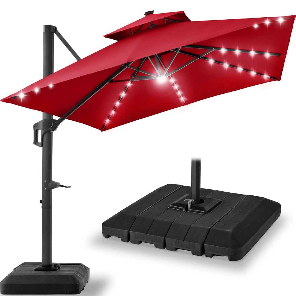 9x12ft 2-Tier Outdoor Solar LED Cantilever Patio Umbrella