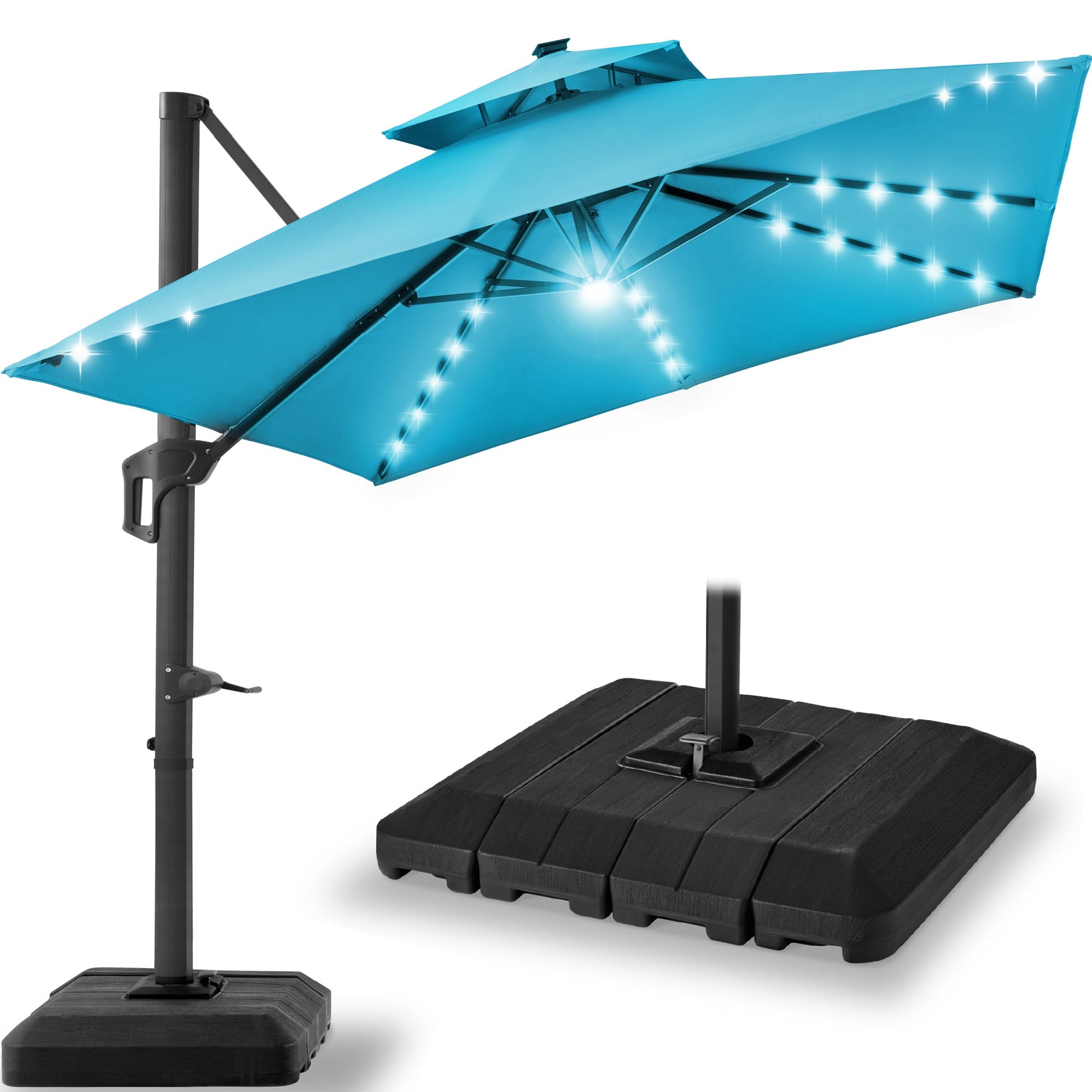 9x12ft 2-Tier Outdoor Solar LED Cantilever Patio Umbrella
