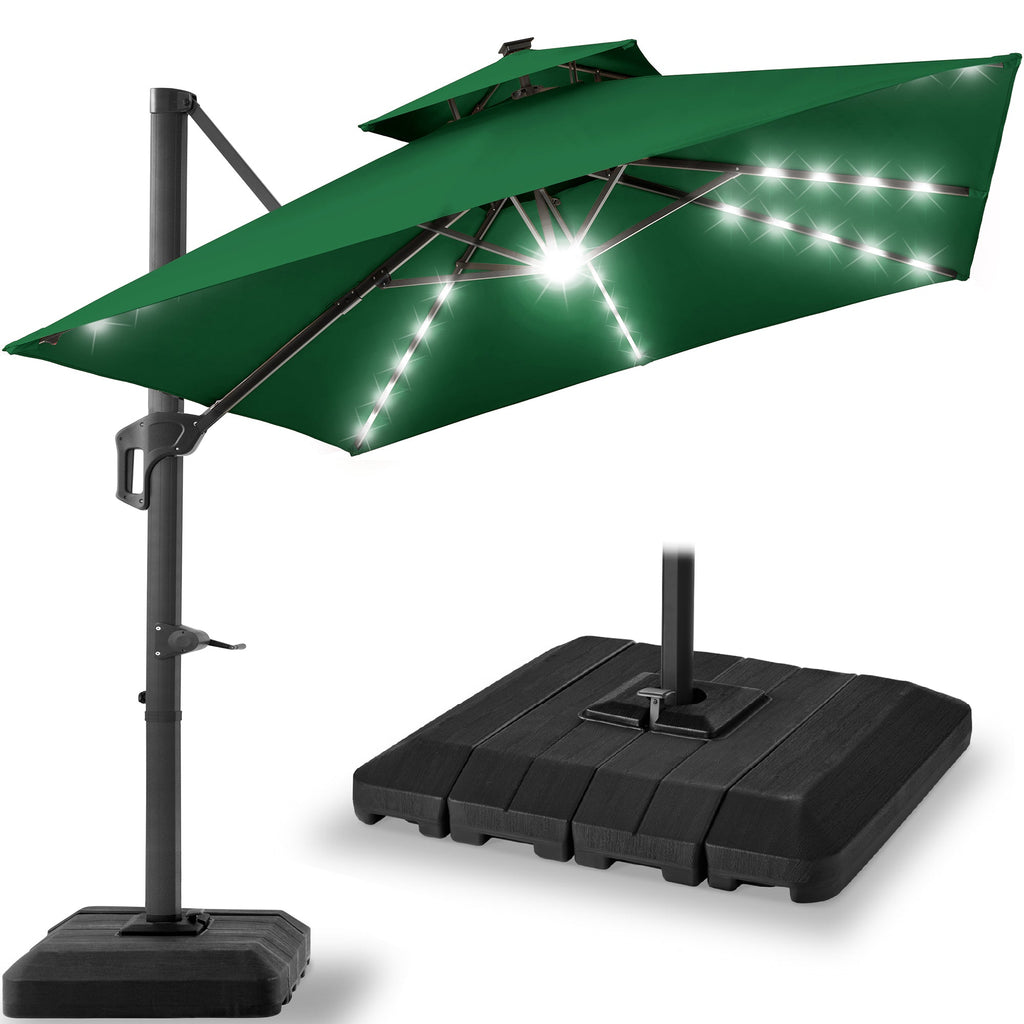 9x12ft 2-Tier Outdoor Solar LED Cantilever Patio Umbrella