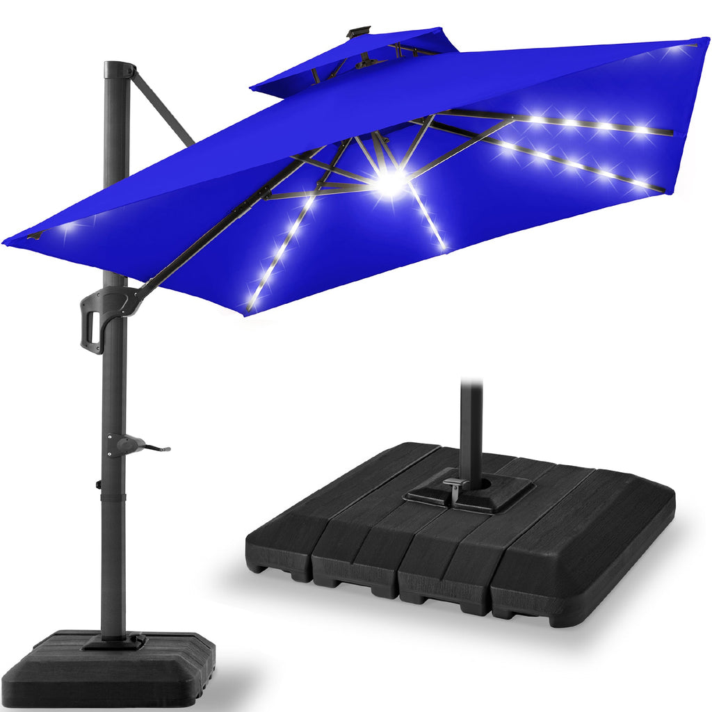 9x12ft 2-Tier Outdoor Solar LED Cantilever Patio Umbrella