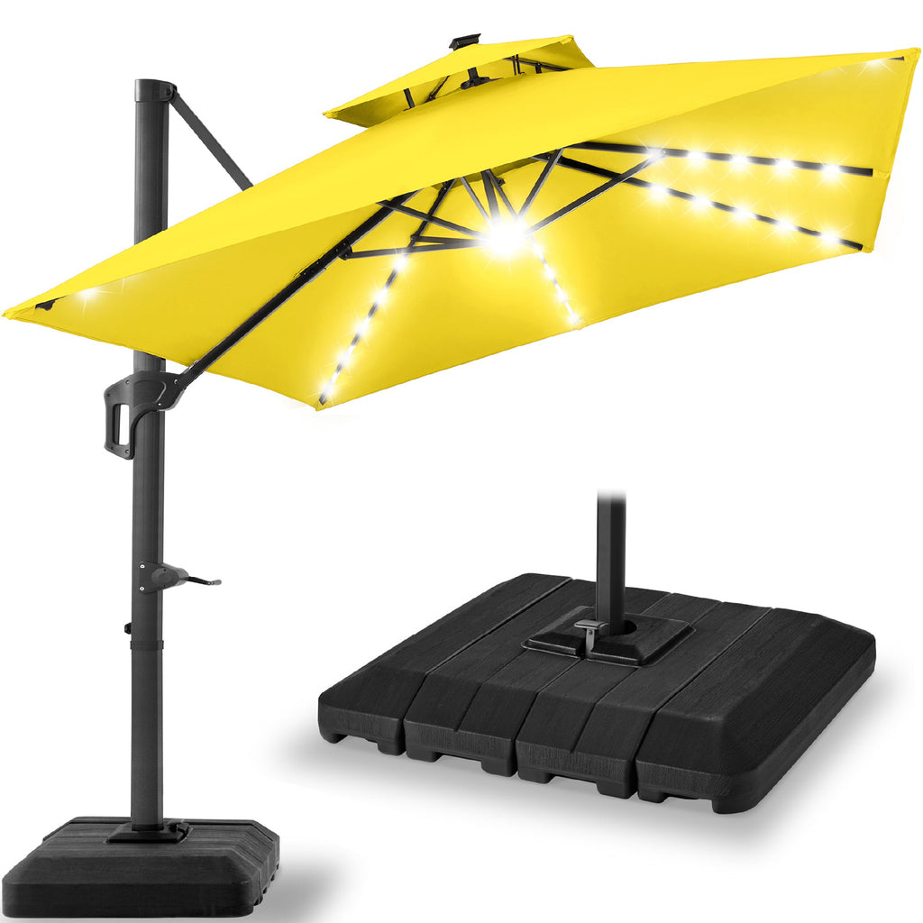9x12ft 2-Tier Outdoor Solar LED Cantilever Patio Umbrella